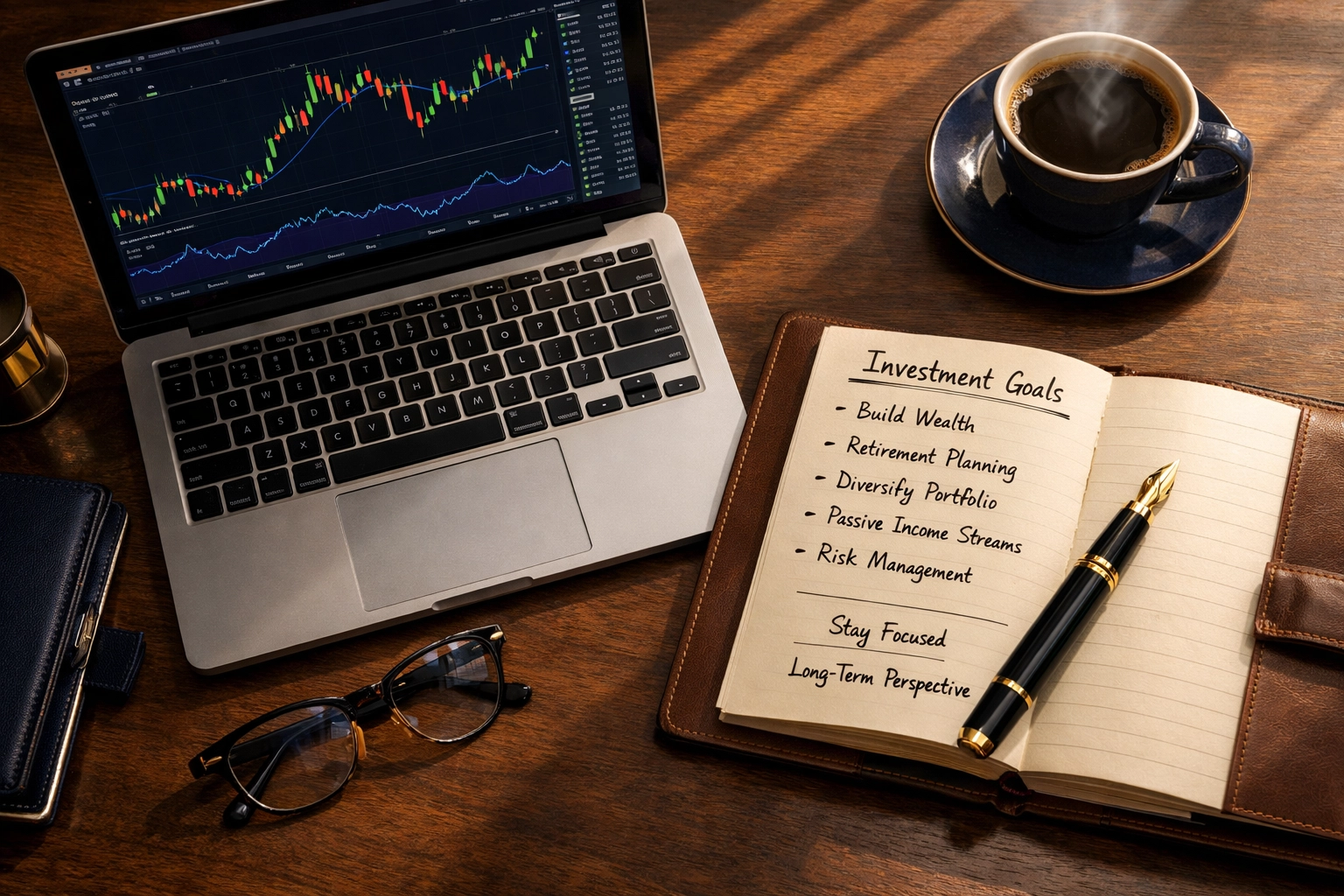 Accredited investor assessing personal investment profile at desk with financial planning documents