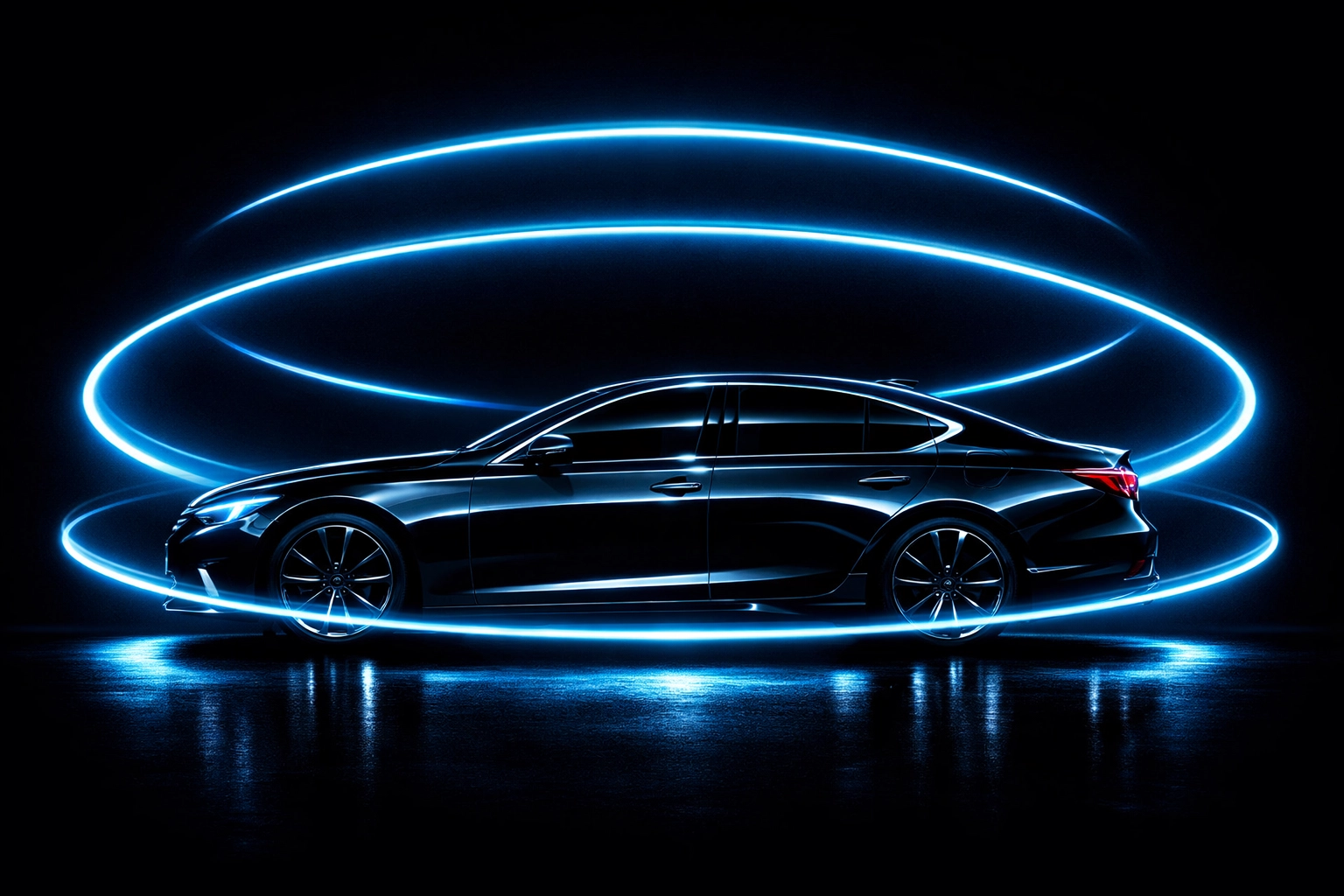 Does Insurance Cover Your Windshield Replacement? Alberta Claims Explained Luxury sedan with glowing protective rings representing Alberta windshield insurance coverage types.