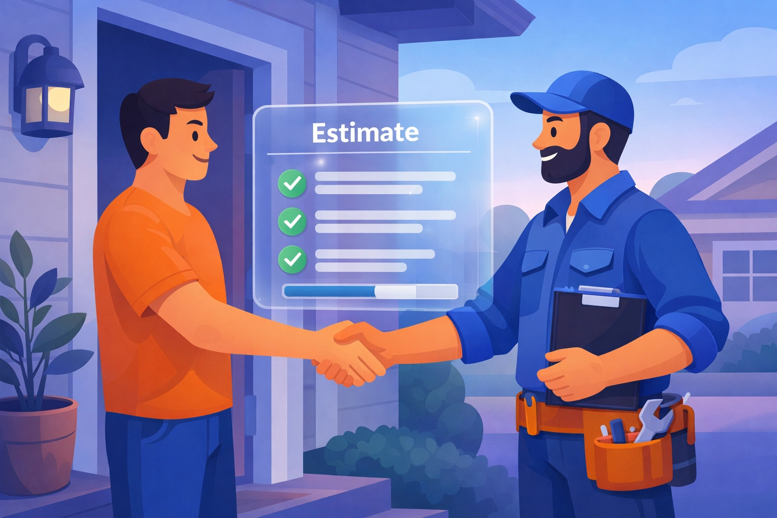 Homeowner and contractor shaking hands after AI estimate builds trust before the first visit