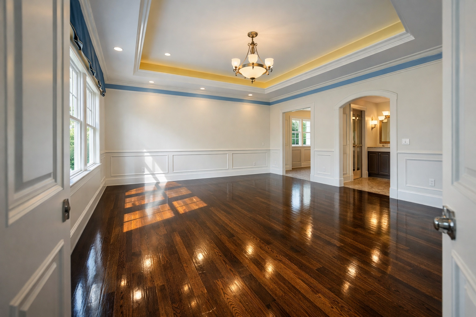 Empty master suite with polished floors, perfectly prepared through expert deep cleaning in Sharon.