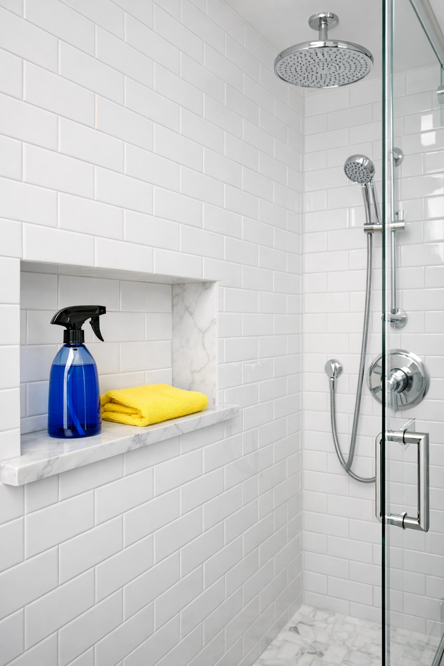 Professional cleaners in Groton deep cleaning luxury shower tiles and restoring grout lines.