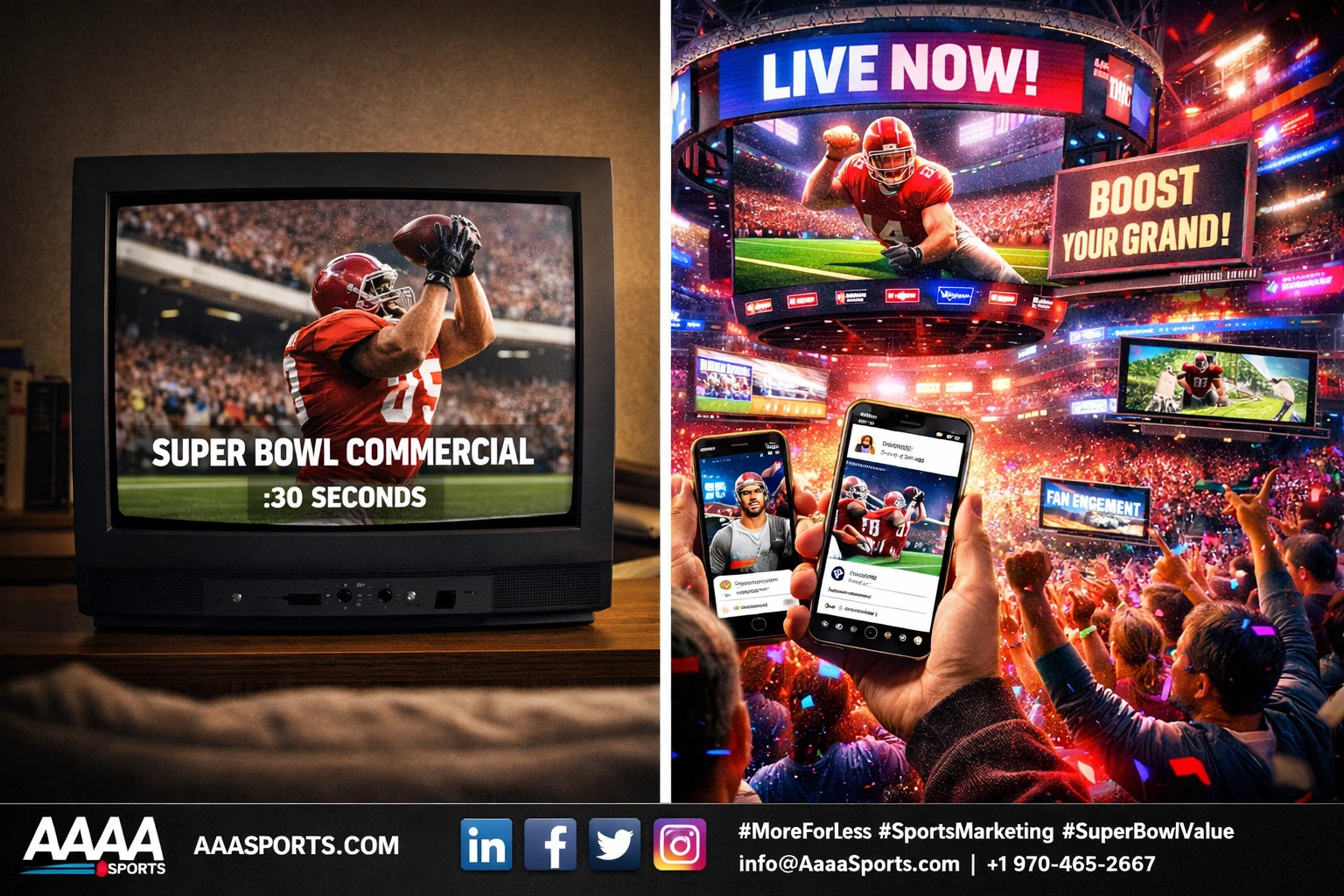 Comparison of traditional Super Bowl TV ad versus multi-platform digital advertising