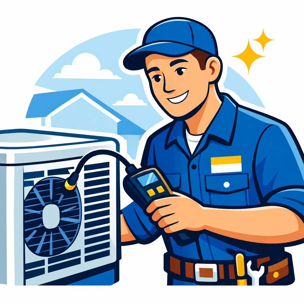 Professional technician performing an AC tune up to prevent system replacement in Tonawanda.