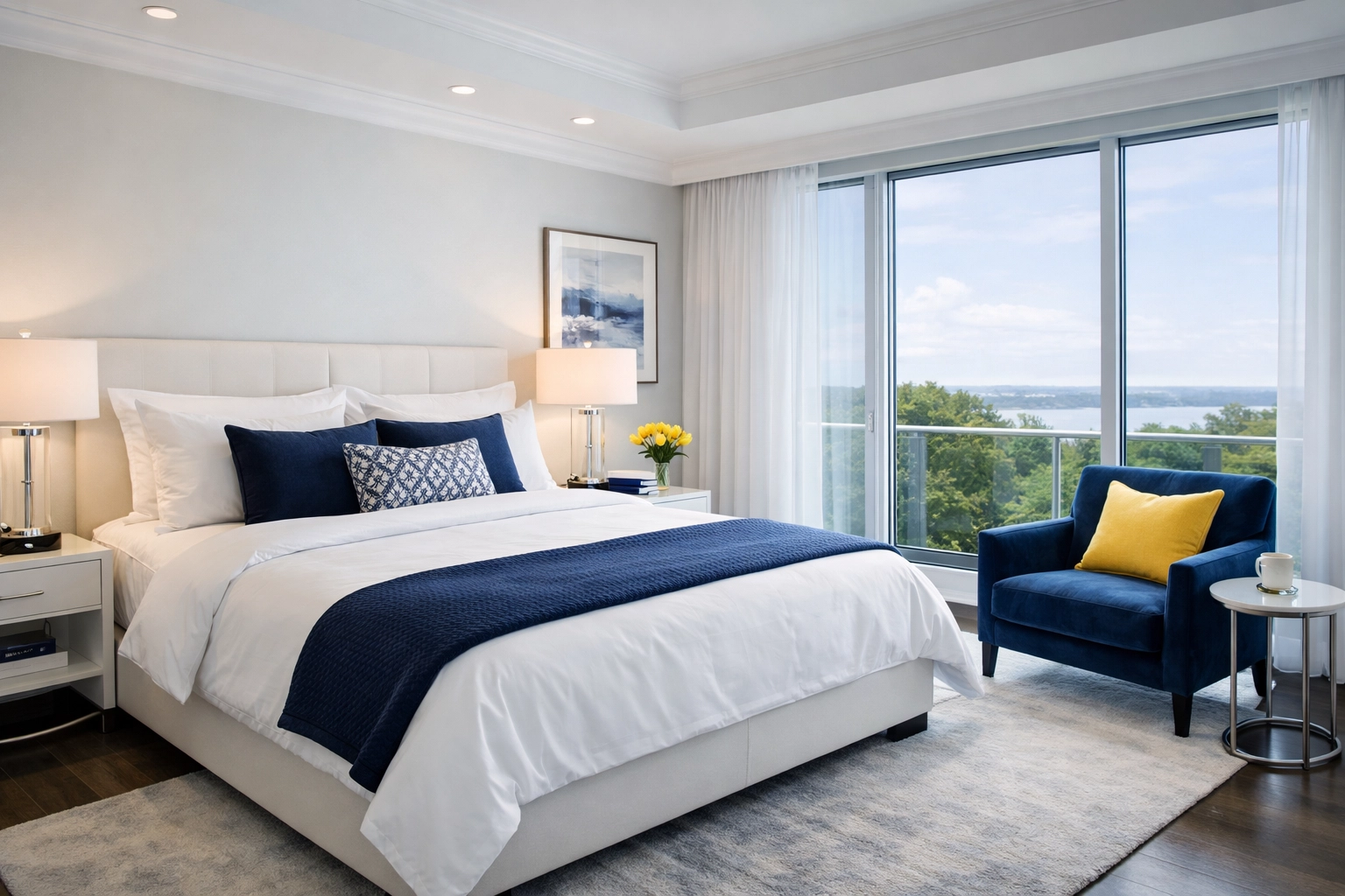 Spotless luxury bedroom with fresh linens maintained by a professional weekly house cleaning routine in Shrewsbury.