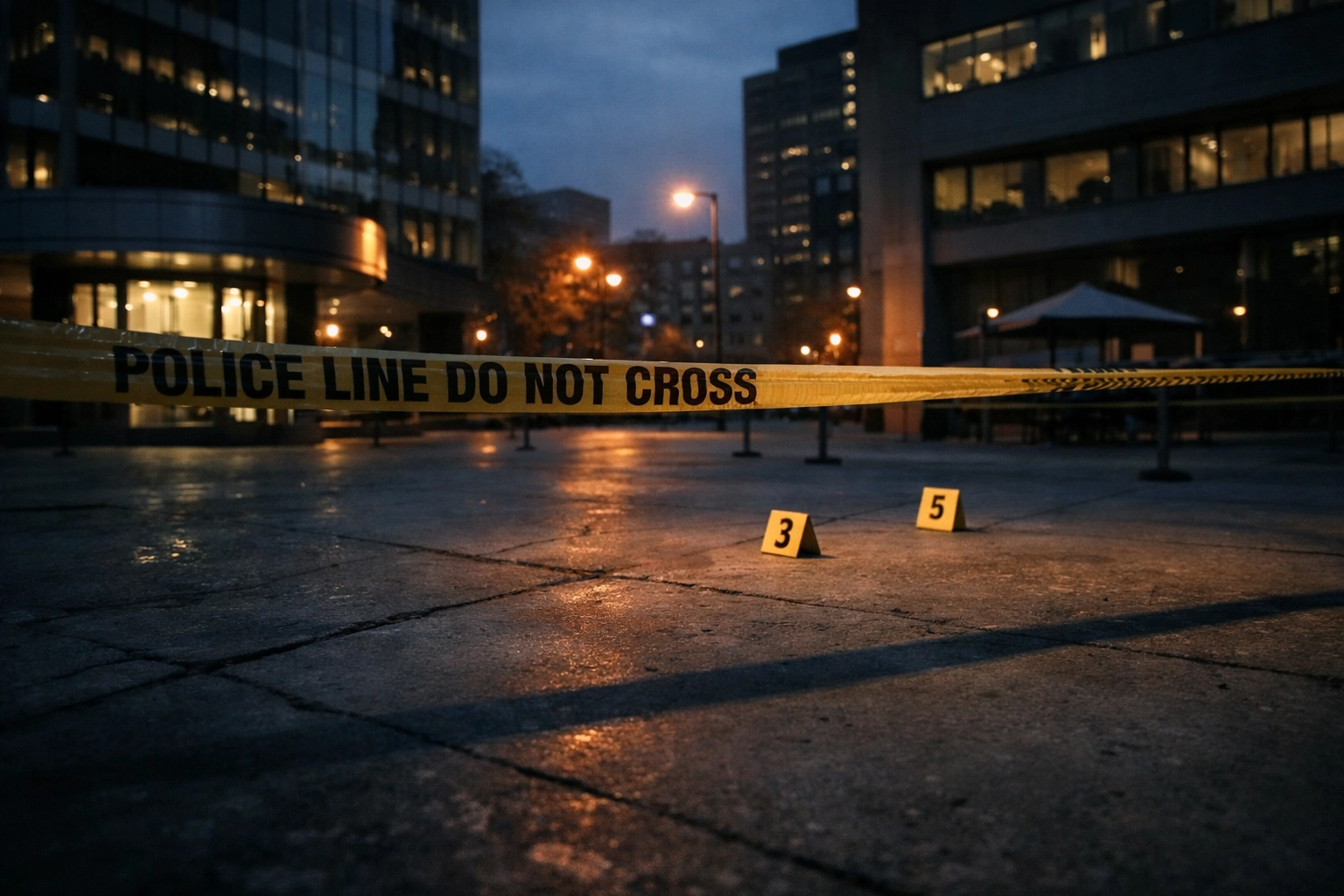 Indianapolis crime scene with police tape at downtown plaza where arrests were made