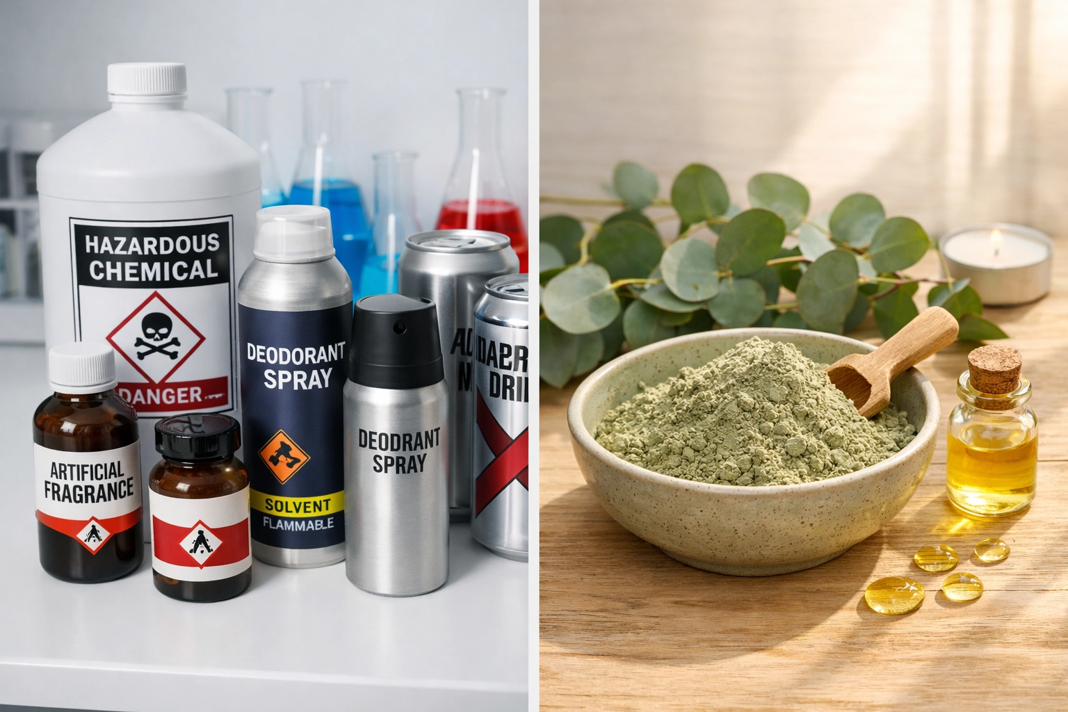 Axe vs Clayer deodorants comparison: synthetic chemicals vs natural French green clay ingredients