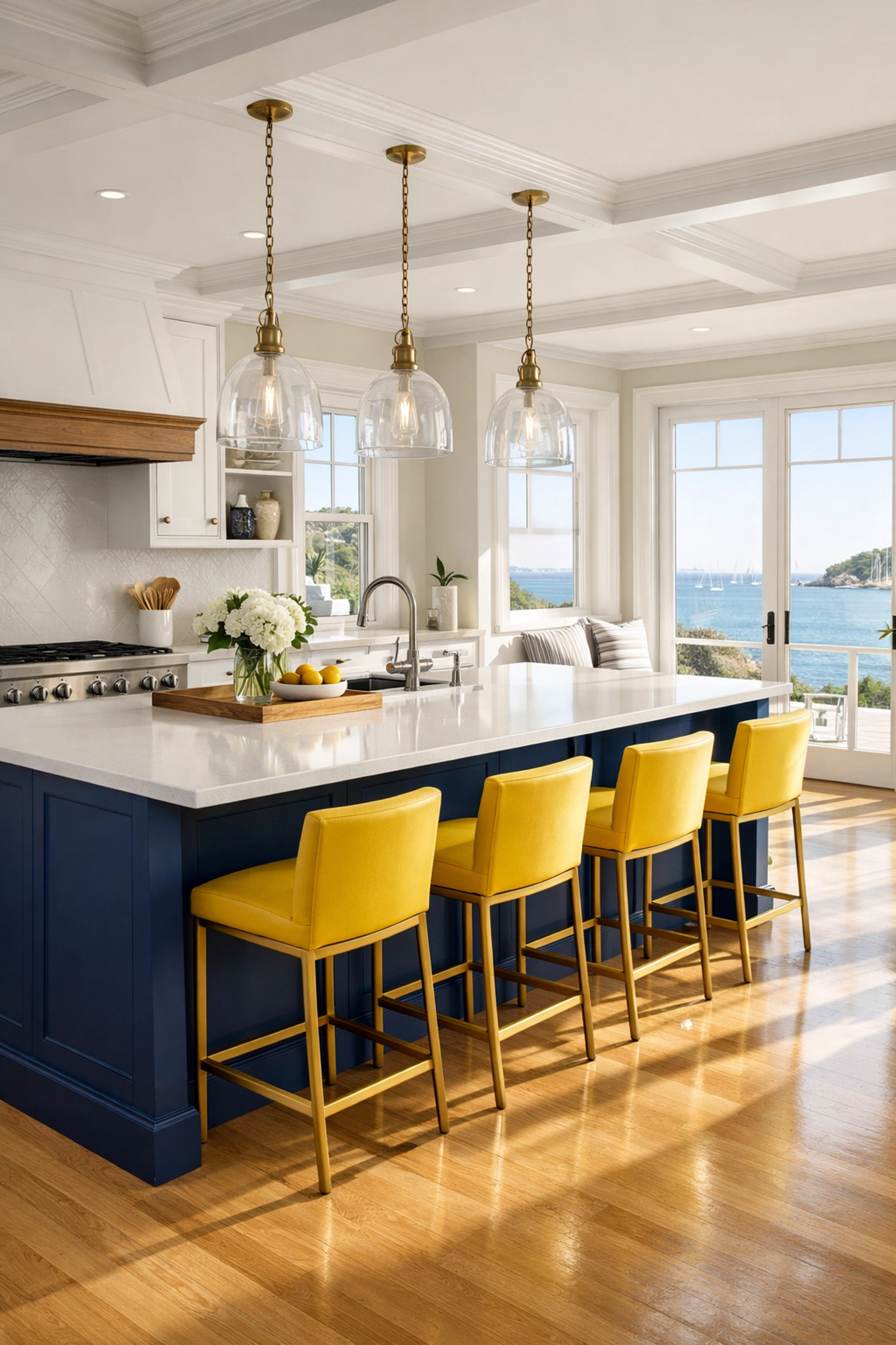 Spotless coastal kitchen in Marblehead showing high-traffic area maintenance for residential cleaning.