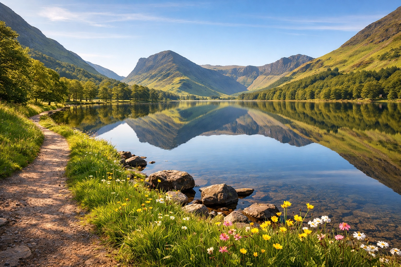 Scenic Buttermere lake reflection, a highlight of guided walks in the Lake District routes.