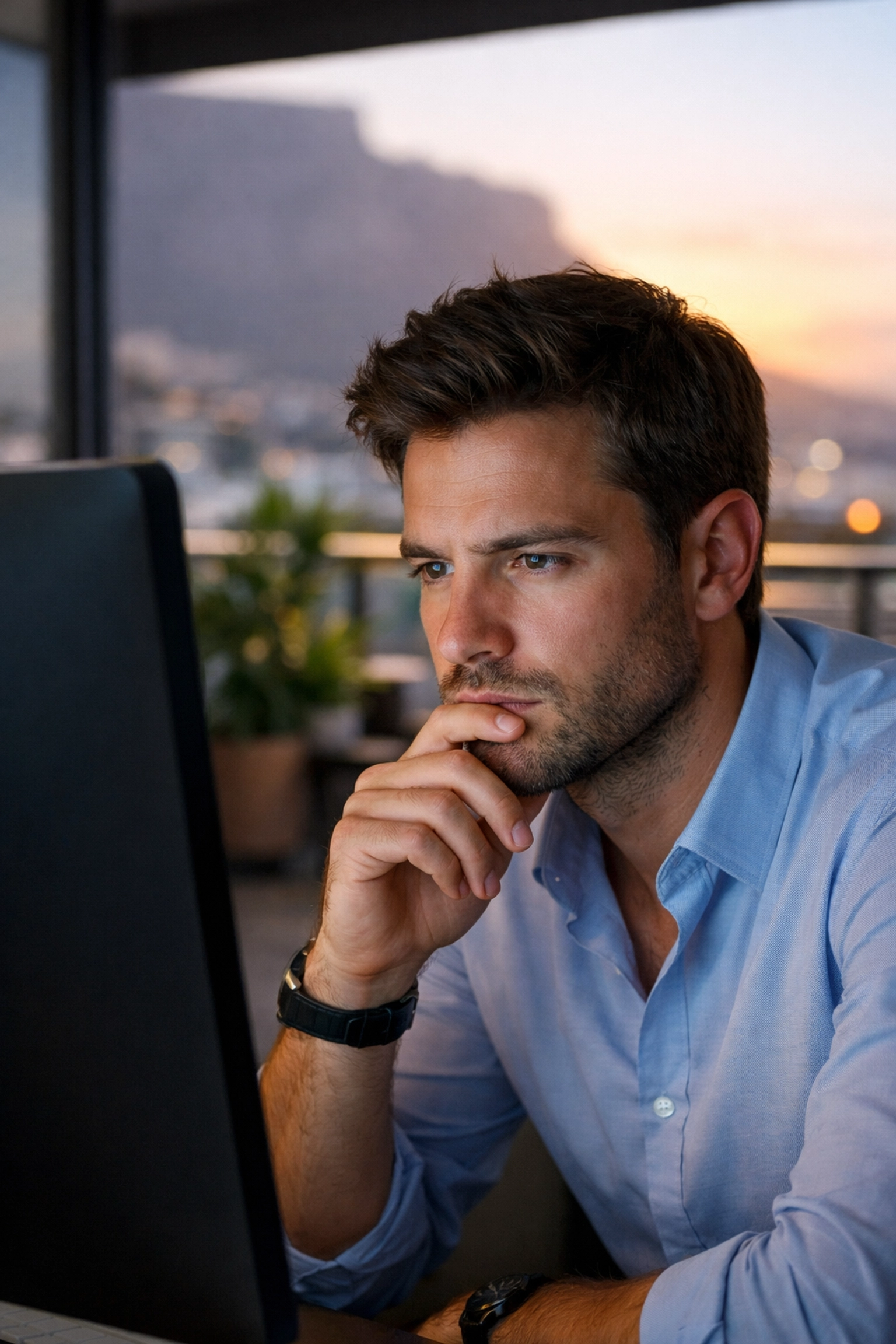 Professional man focused on a monitor illustrating high engagement depth and quality user interaction