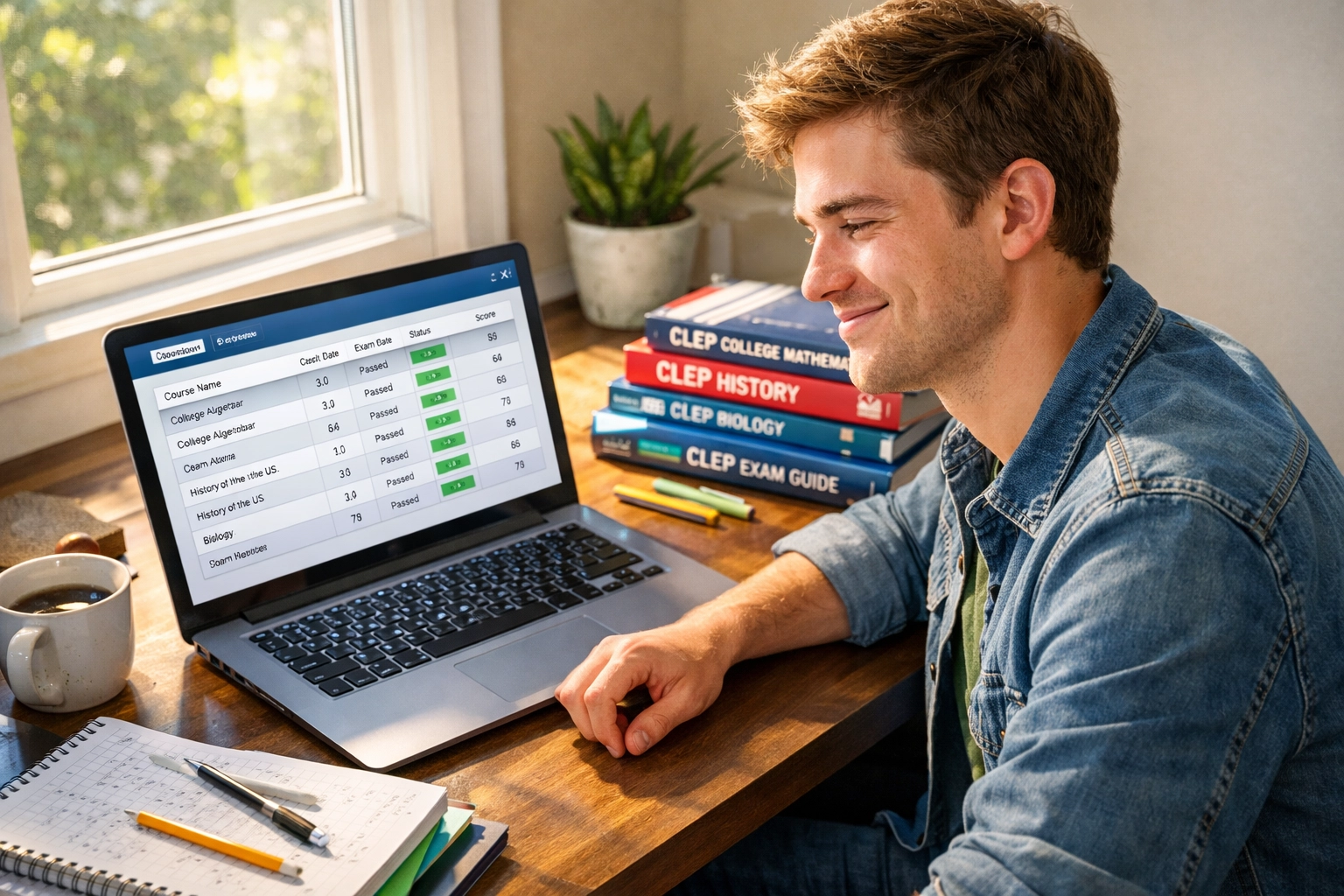Student using CollegeSource database to search CLEP acceptance at their college (1x1, center safe zone)