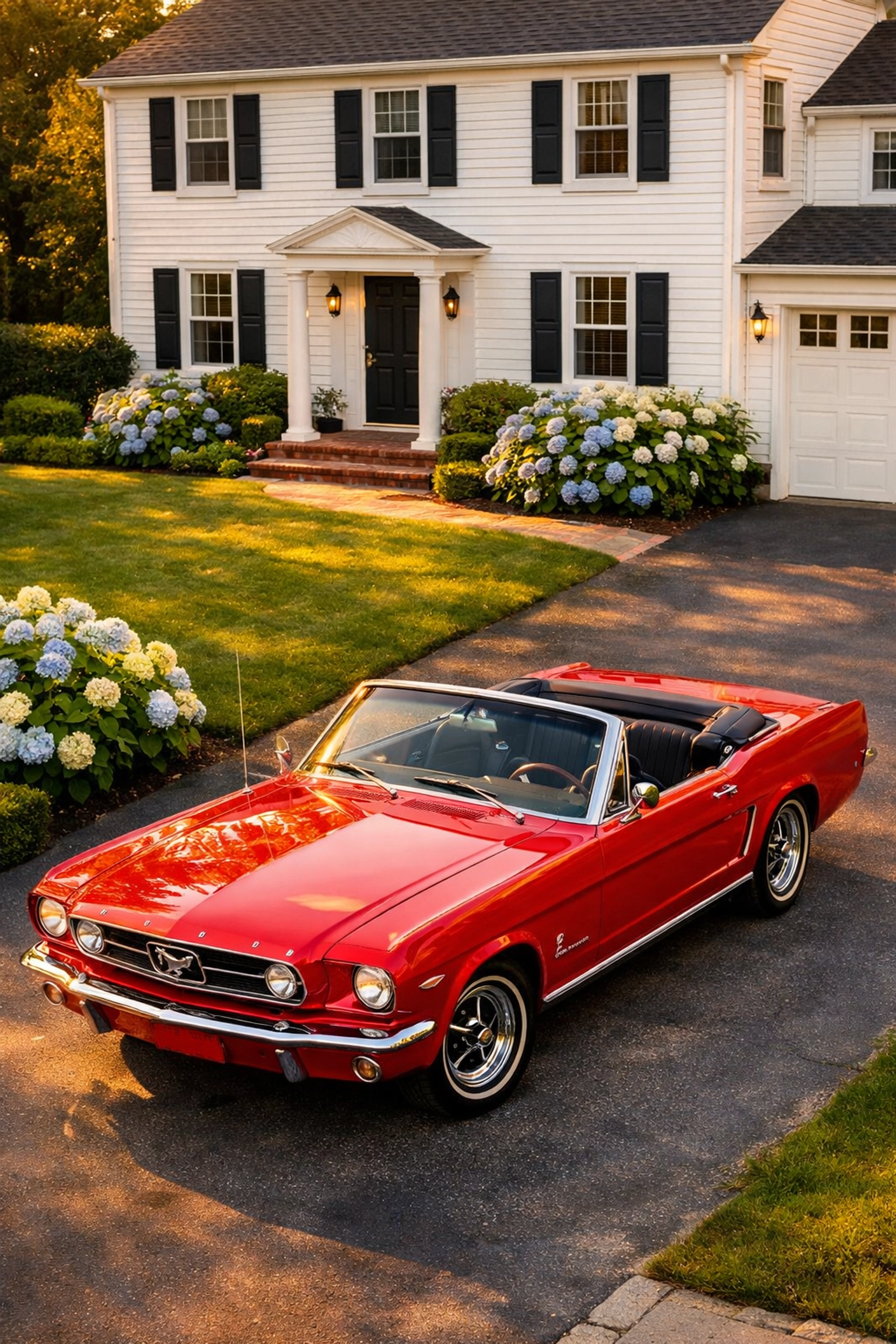 A classic 1965 Mustang convertible parked in West Hartford, representing CT antique car registration.