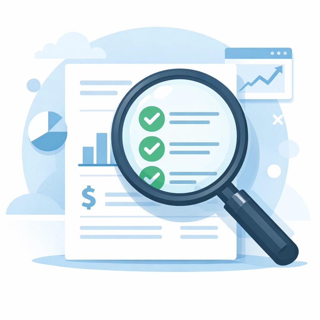 Lupa analizando un reporte financiero para saber como mejorar mi credito y detectar errores bancarios.