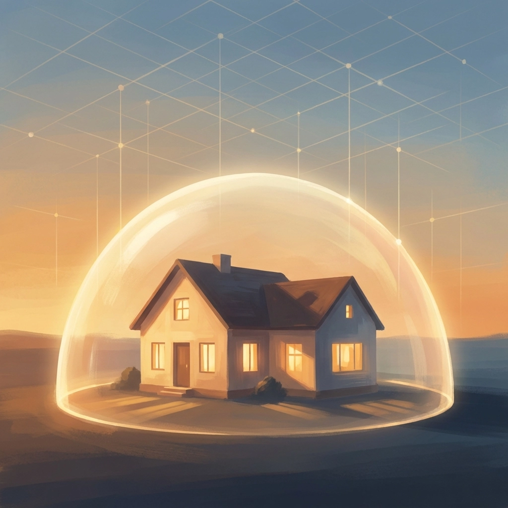 Illustration of a family home protected by a digital shield, symbolizing Christian family online safety with Bark.