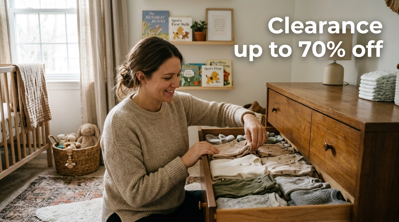 Parent organizing baby clothes drawer
