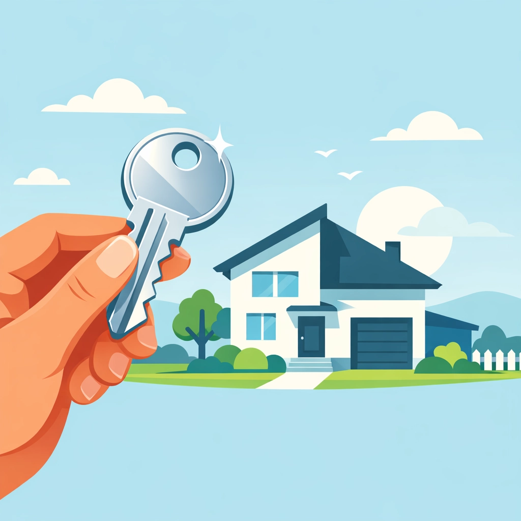 Mano con llaves frente a una vivienda tras mejorar el crédito para comprar casa.
