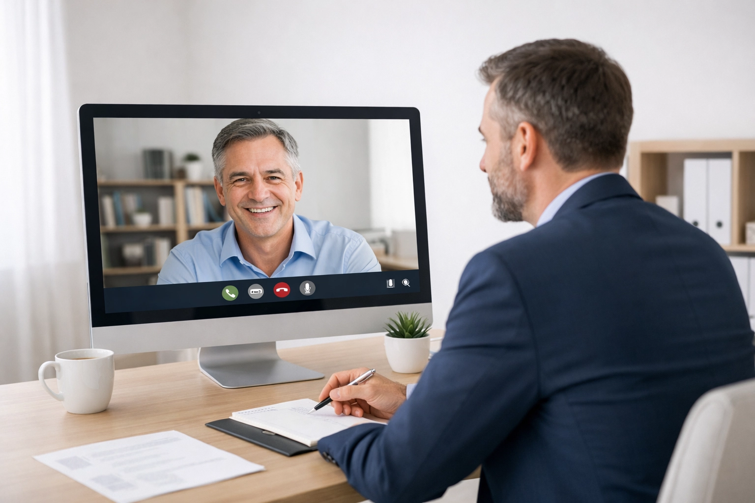 Tax professional conducting remote video consultation with client using conferencing tools