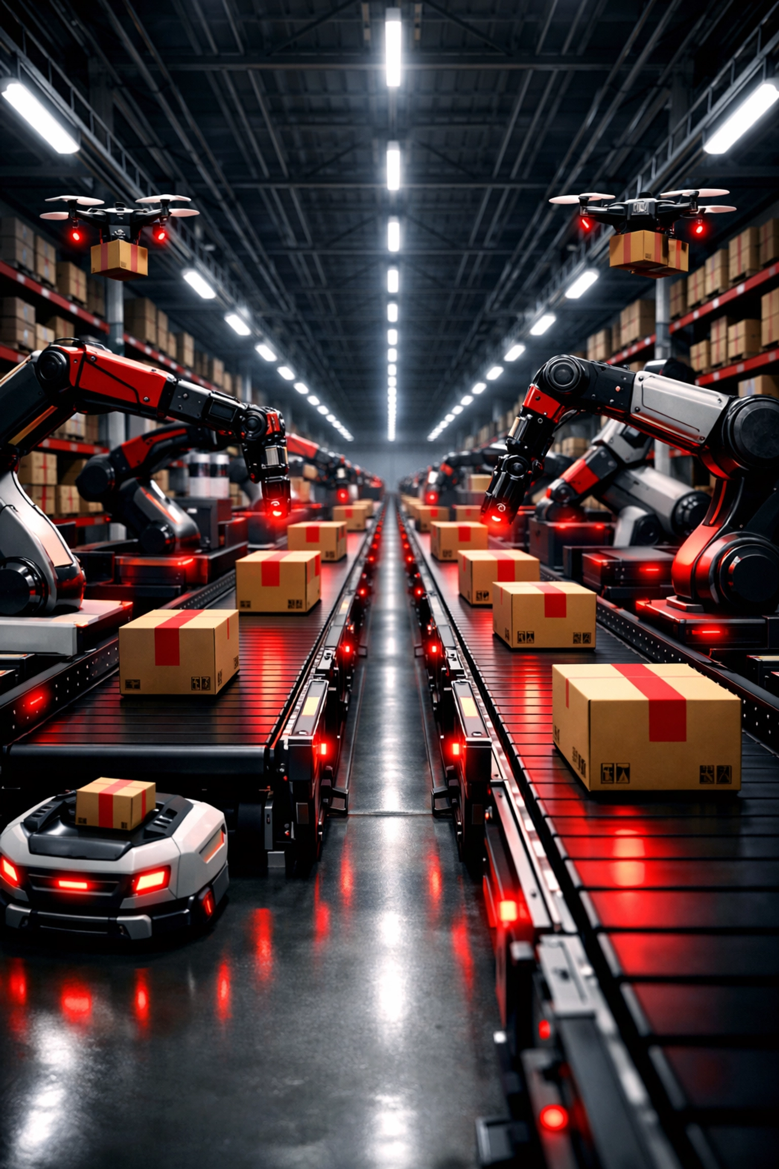 Automated warehouse logistics system with conveyor belts supporting Winnipeg e-commerce delivery