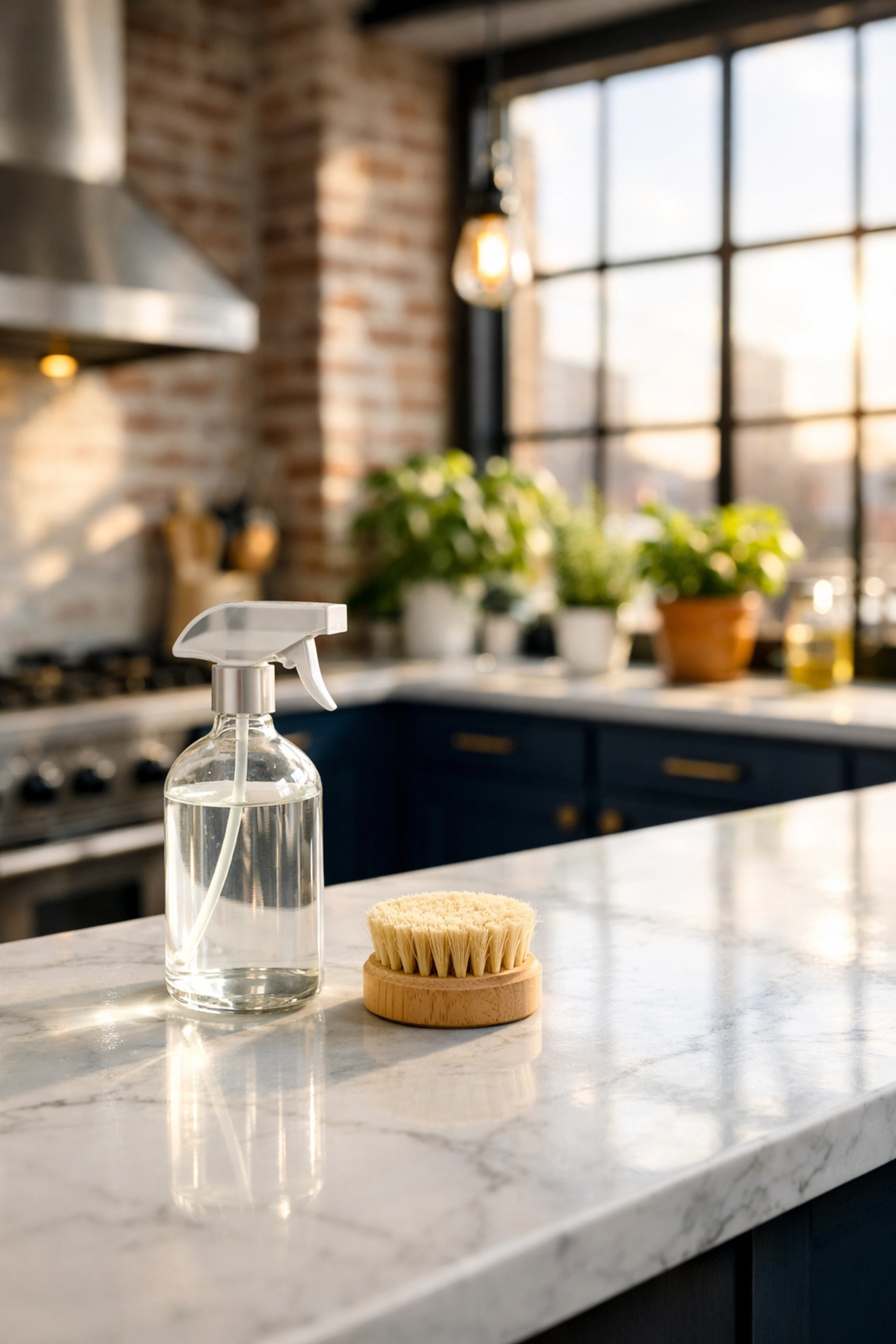 Eco-friendly house cleaning Worcester MA: A spotless Canal District loft kitchen with natural supplies.