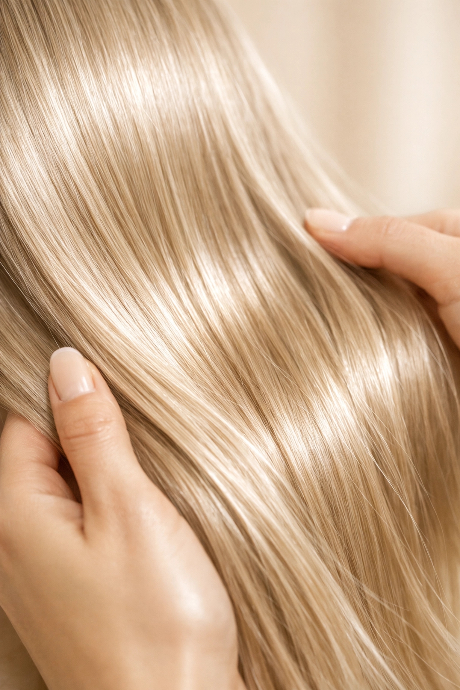 Close-up of healthy glossy hair texture following professional hair care treatments in Concord NH.