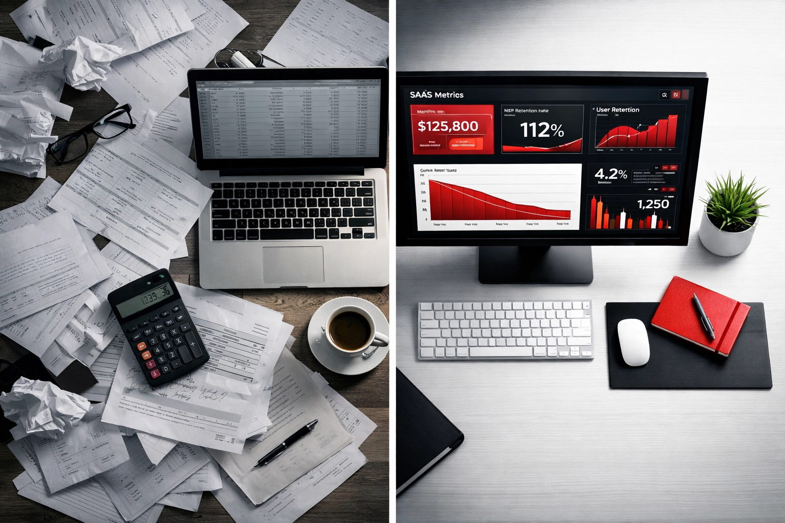 Traditional spreadsheets versus modern SaaS metrics dashboard for accurate business valuation