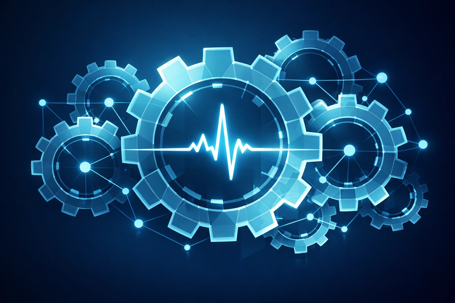 Conceptual digital engine and heart rate pulse representing seamless automation in a wellness clinic.