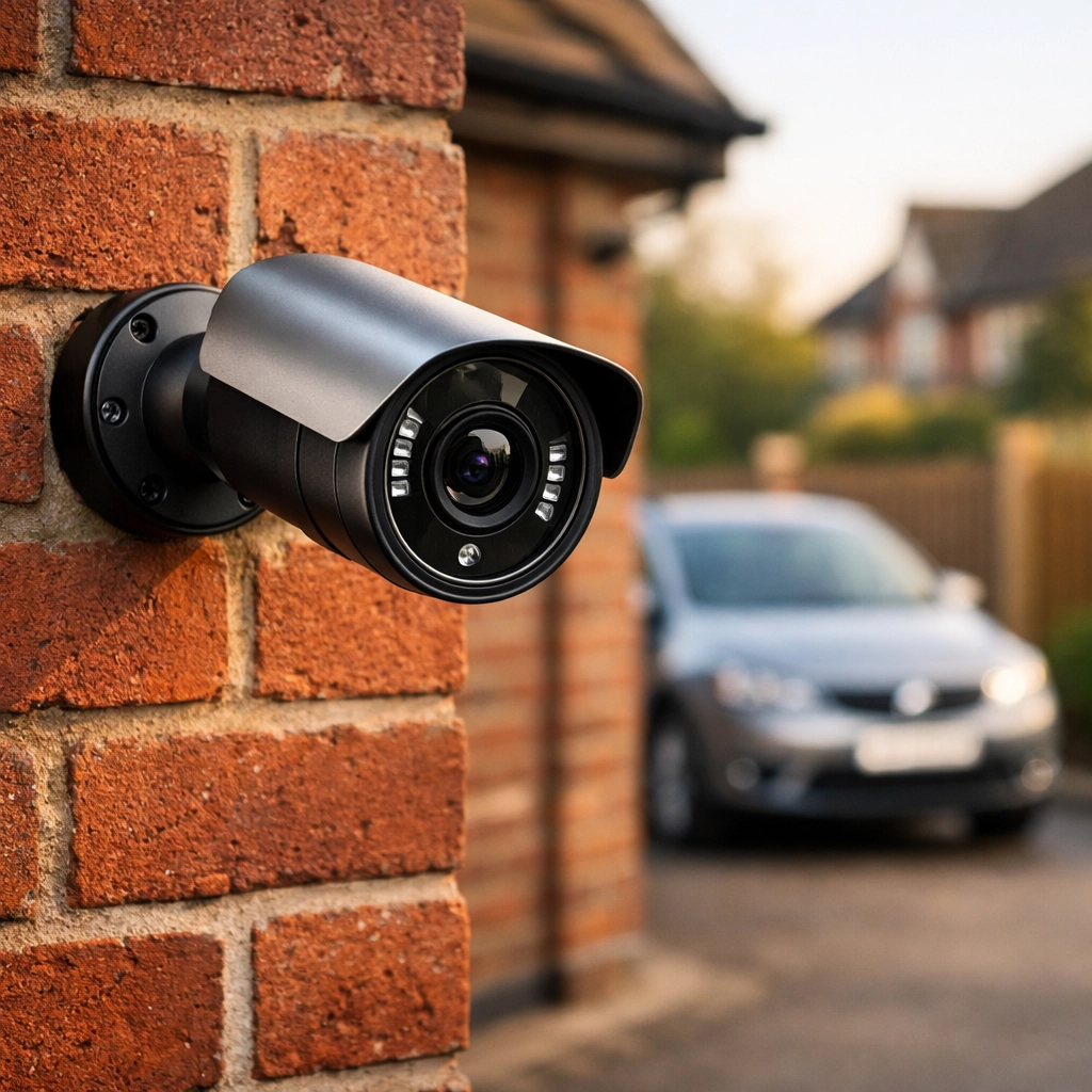 Professional CCTV installation on a Swindon home driveway for enhanced security.