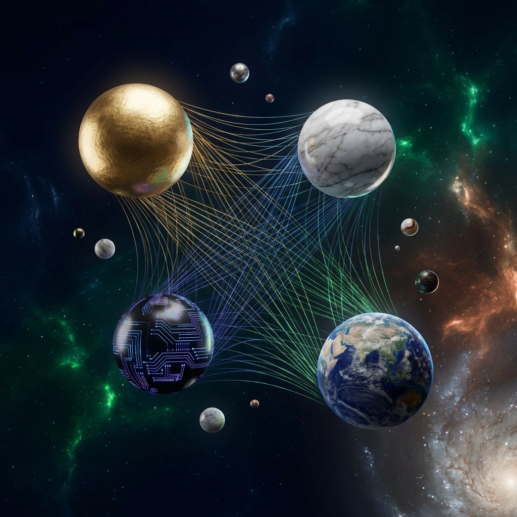 Interconnected spheres representing diverse asset classes, highlighting advanced portfolio diversification strategies for investors.