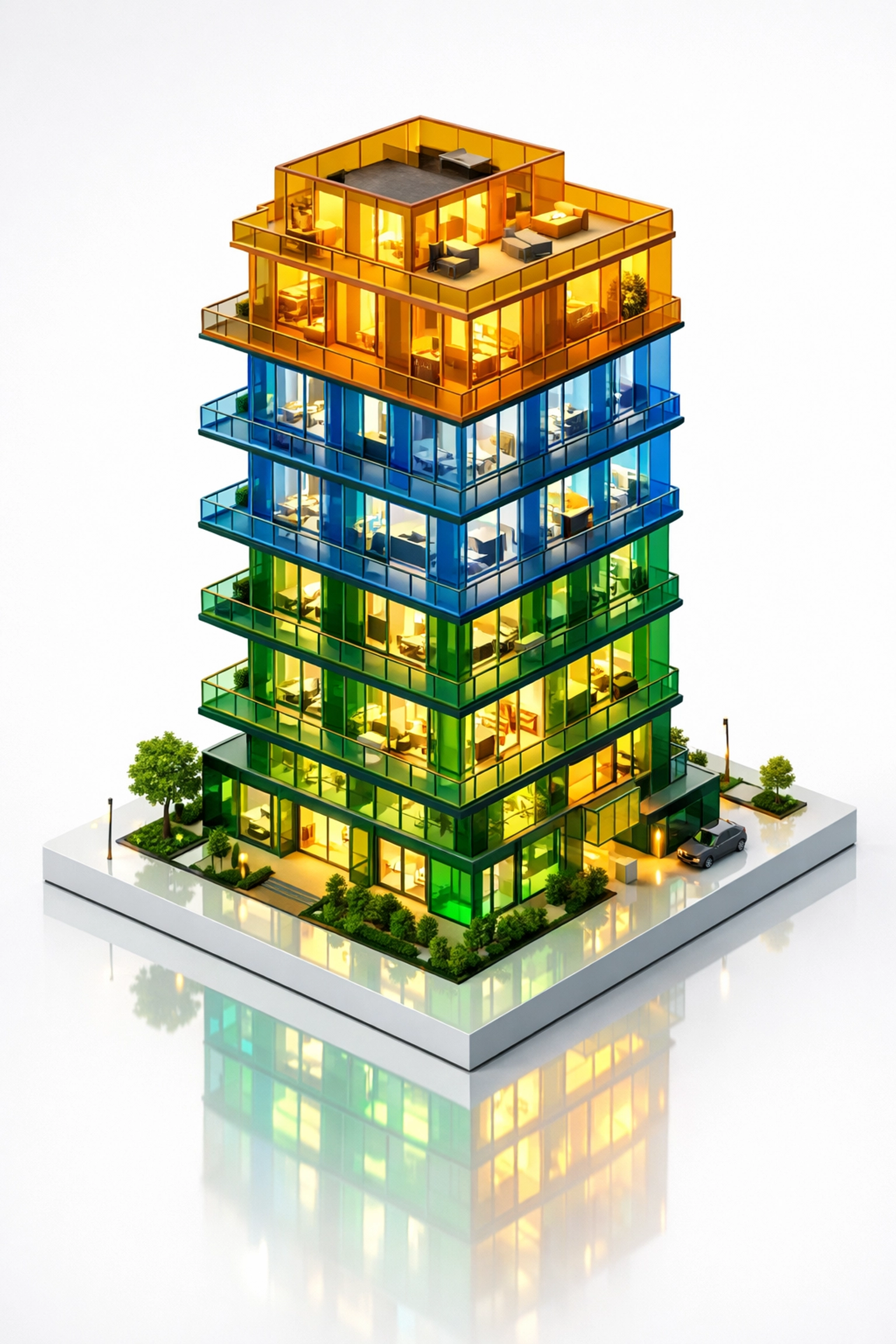 Colorful residential tower highlighting diverse revenue streams in property management.