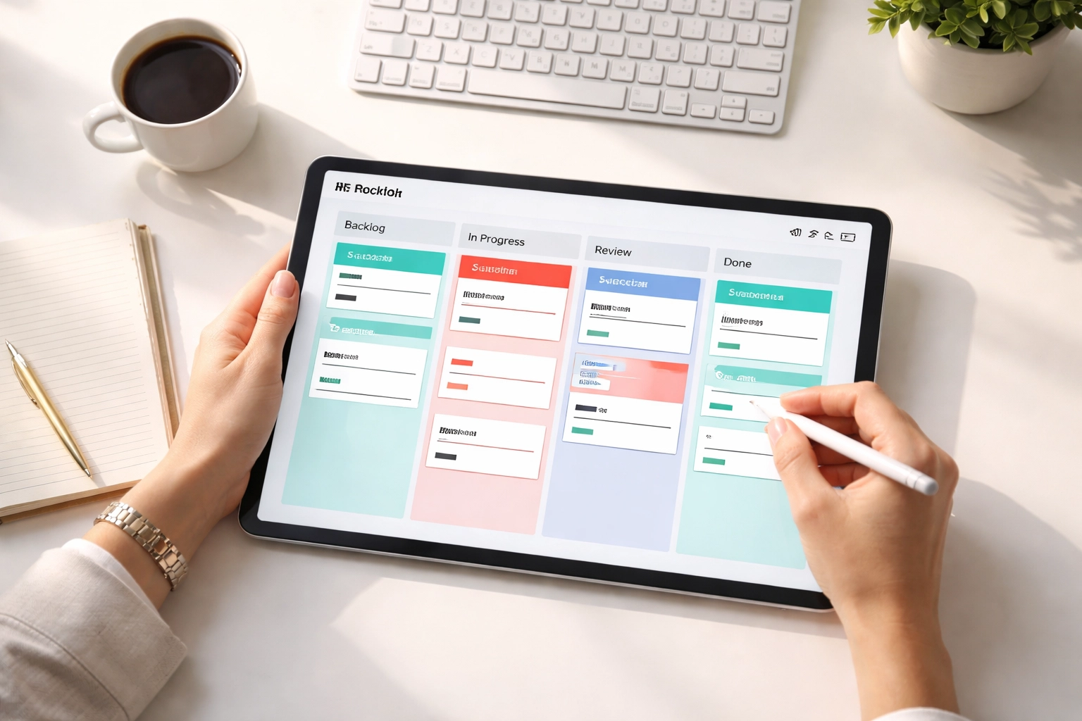 HR professional managing ServiceNow HRSD tasks on a tablet, optimizing employee case workflows