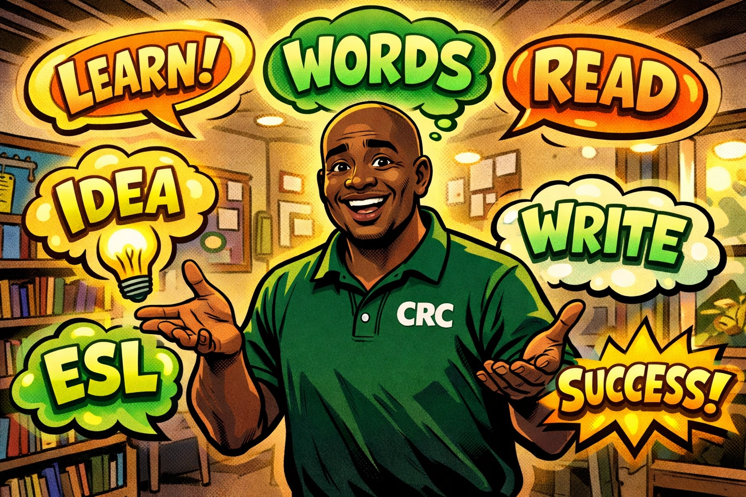 Professor Antonio from CRC teaching vocabulary and literacy skills to youth