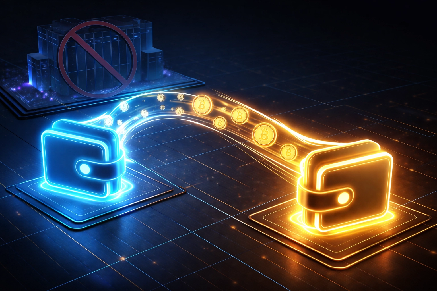 Direct cryptocurrency payment flowing between digital wallets, bypassing payment processor middlemen