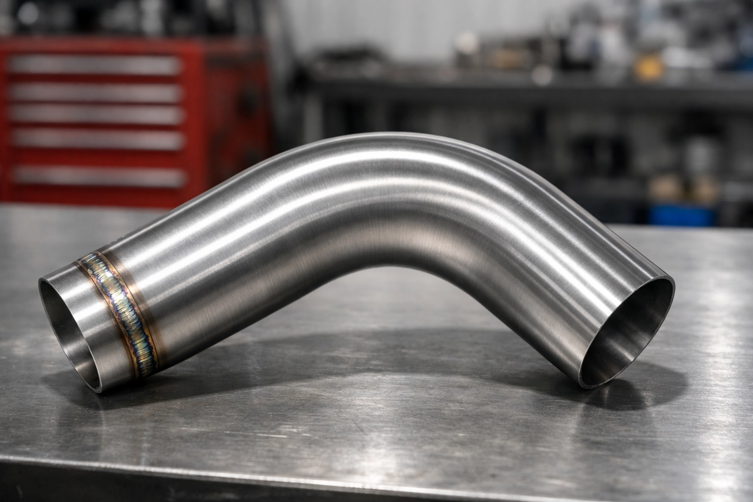 A high-quality stainless steel custom exhaust pipe featuring a smooth mandrel bend for maximum airflow and durability.