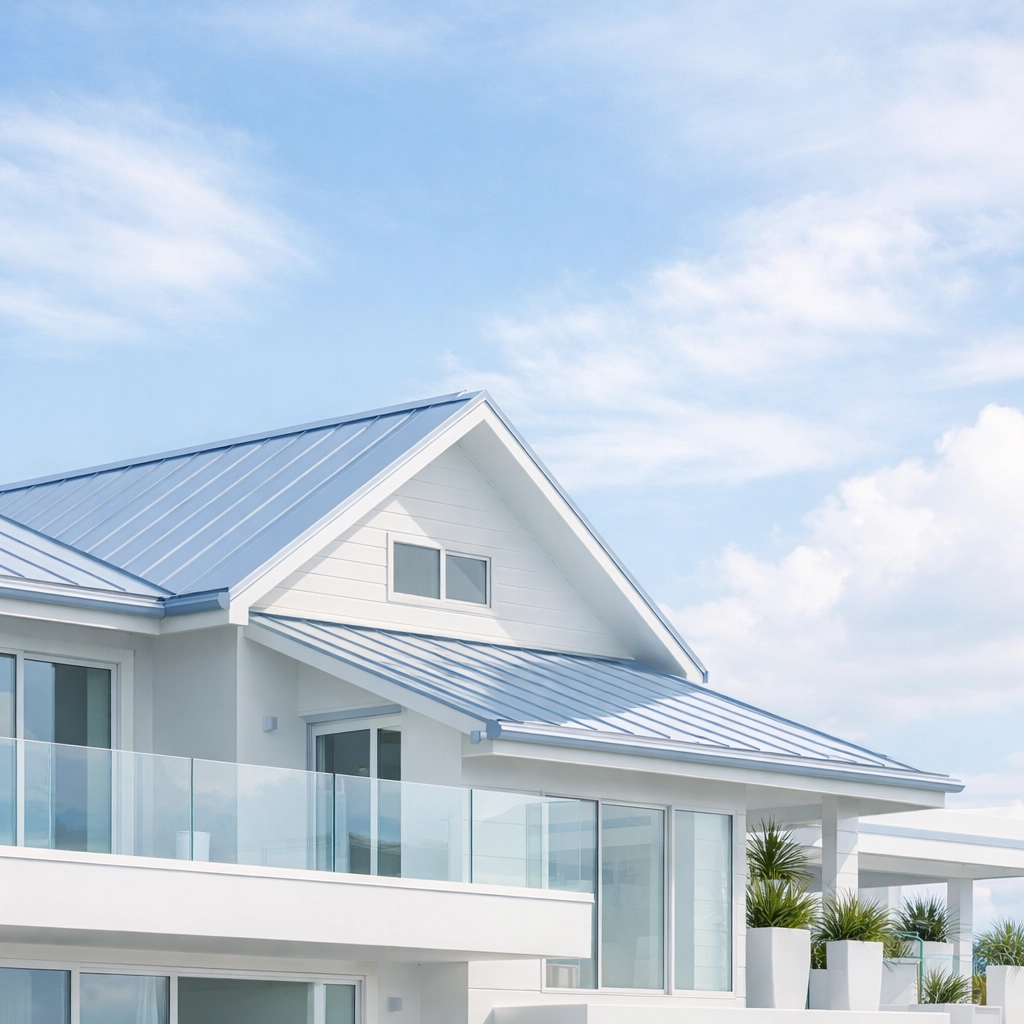 A stunning Northern Beaches home featuring a complete metal roof installation by roofers Sydney.