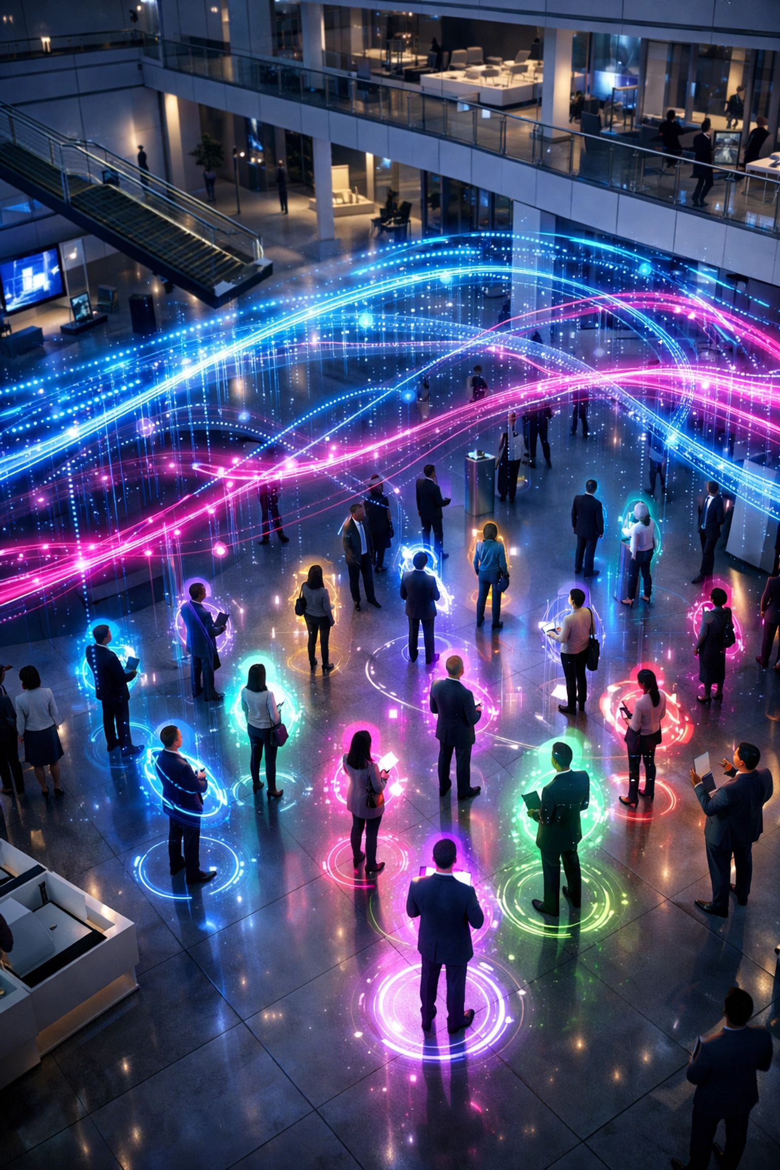 KI-gestützte Event-Planung für personalisierte Teilnehmererlebnisse in einer modernen Location.