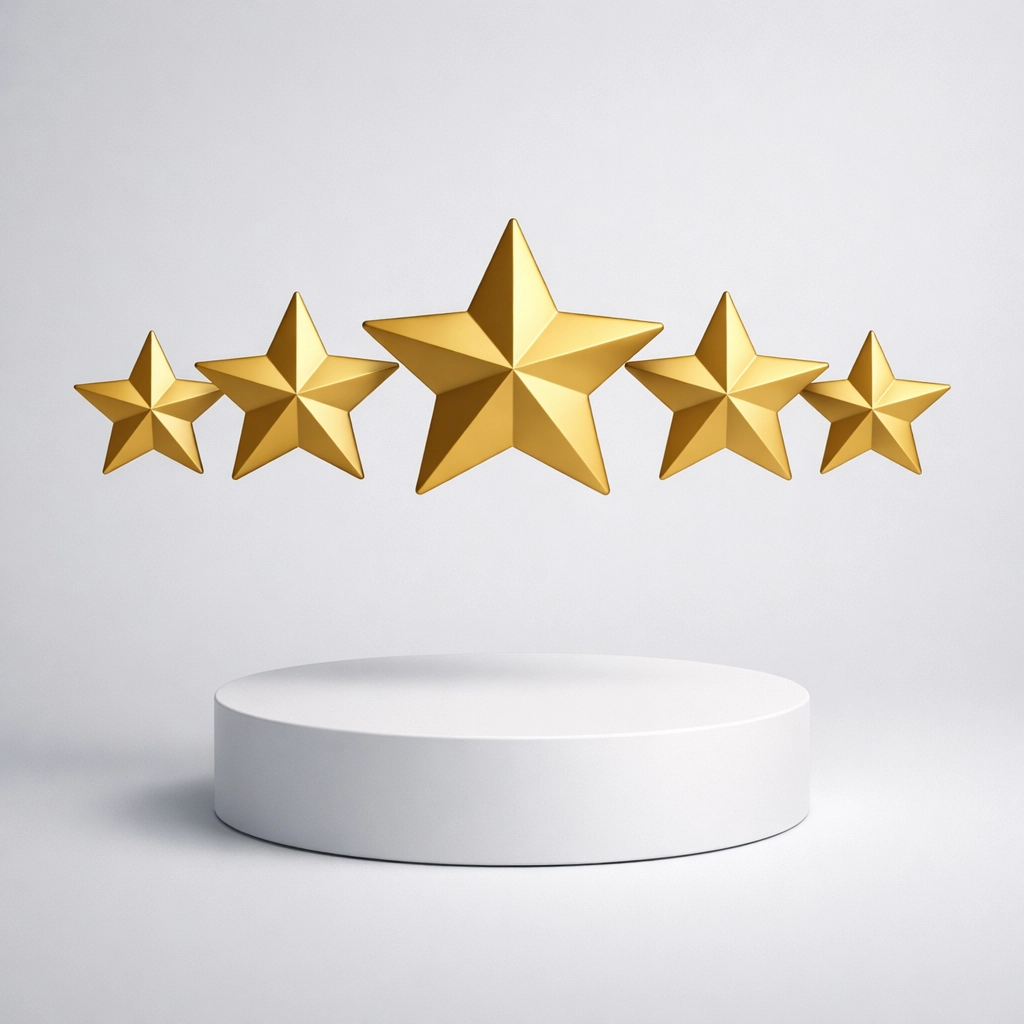 Five stars representing positive patient reviews and expert reputation management for clinics.