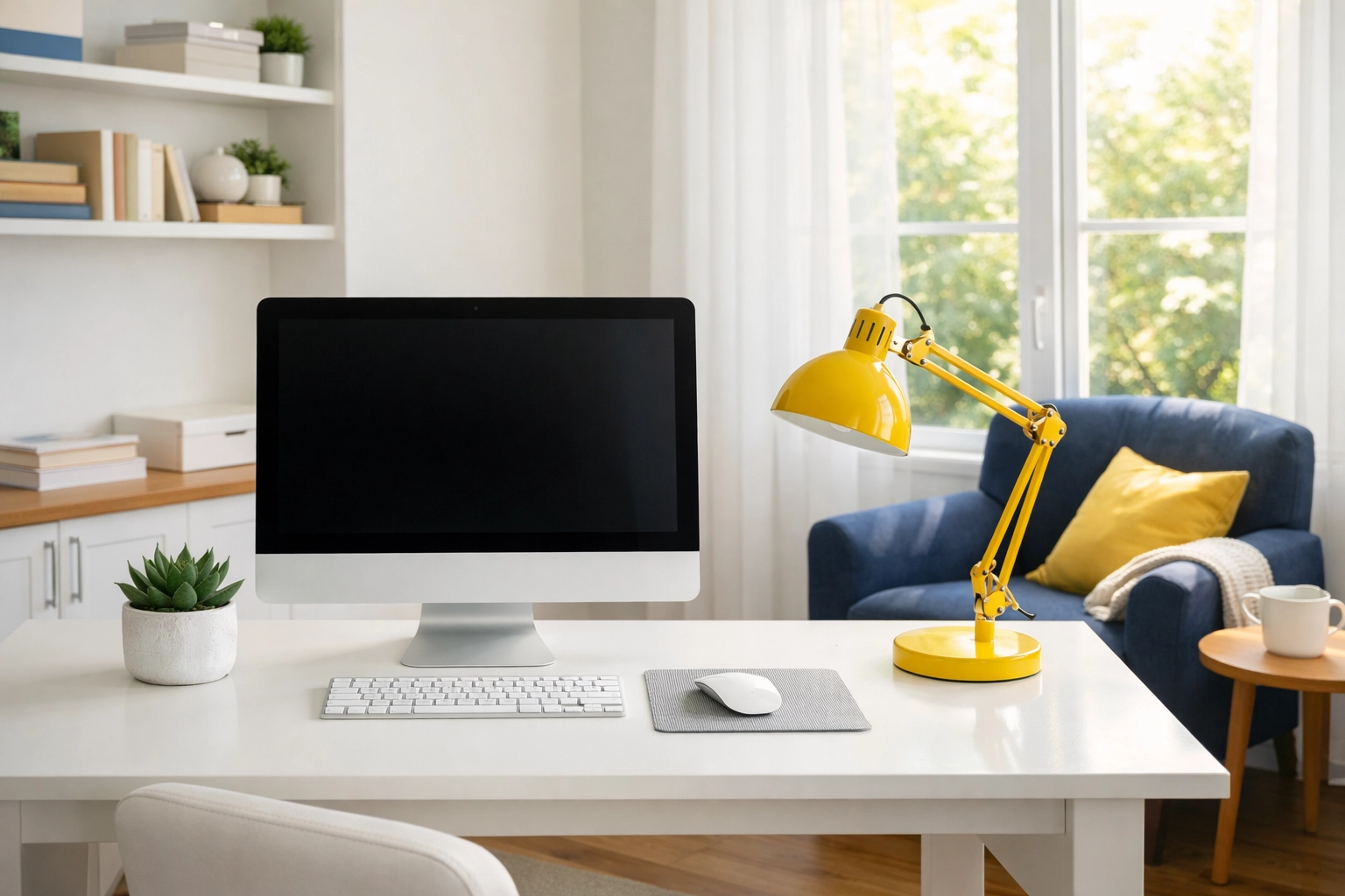 Dust-free and organized home office after professional house cleaning Lowell MA.