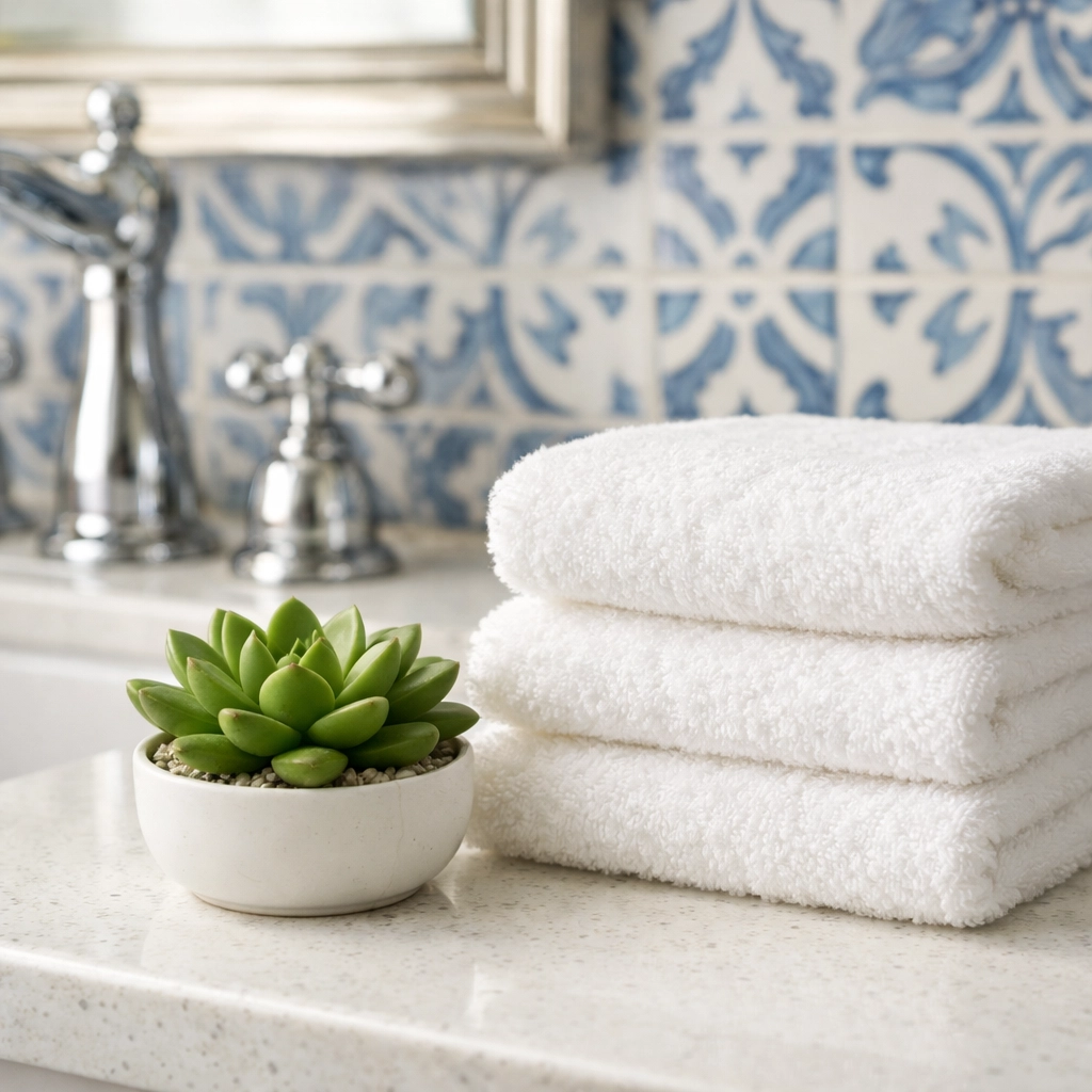 Sanitized bathroom vanity in East Dennis, MA, highlighting professional bi-weekly house cleaning results.