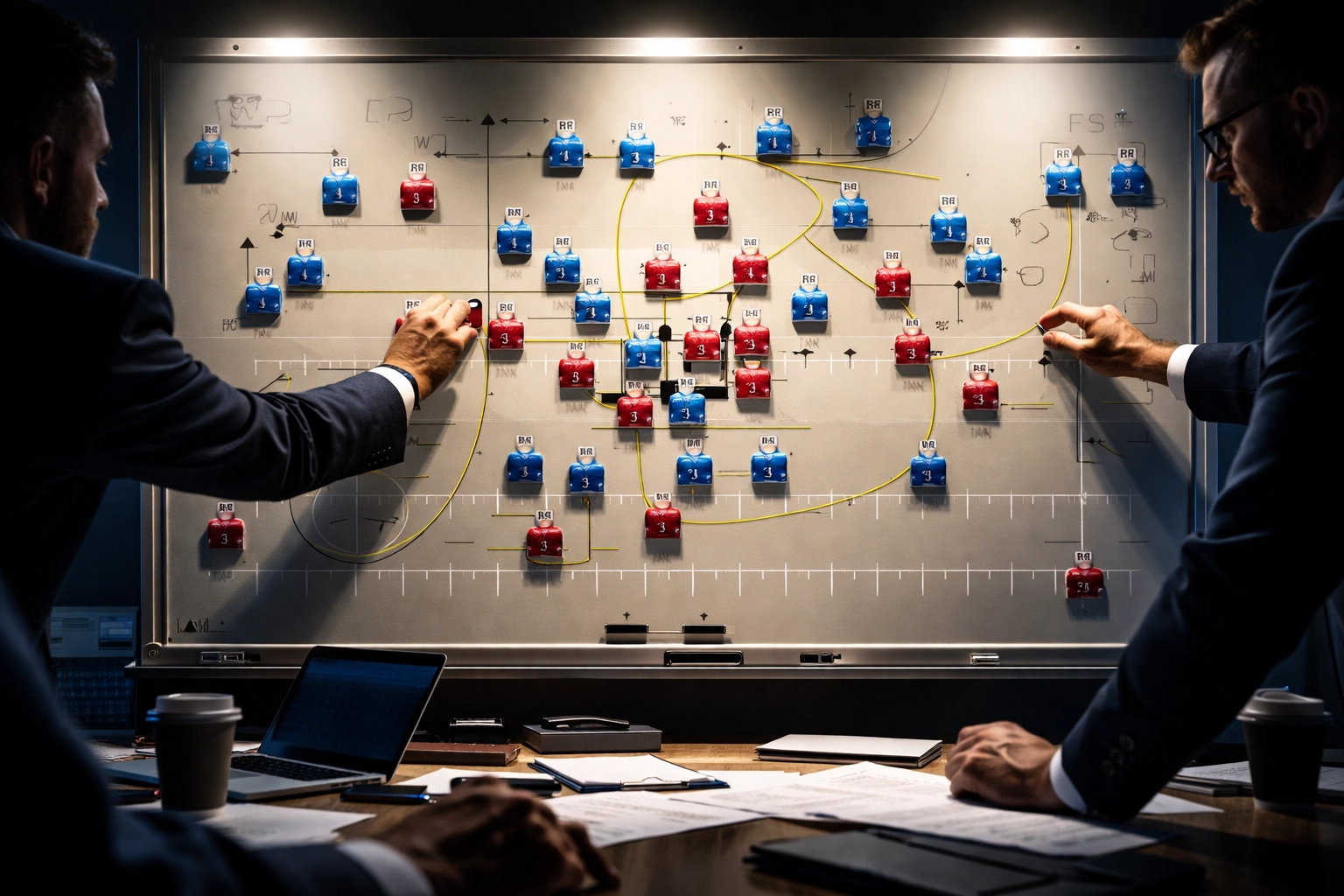 College football coaching war room with tactical board and intense strategy session for SEC transfer recruiting.