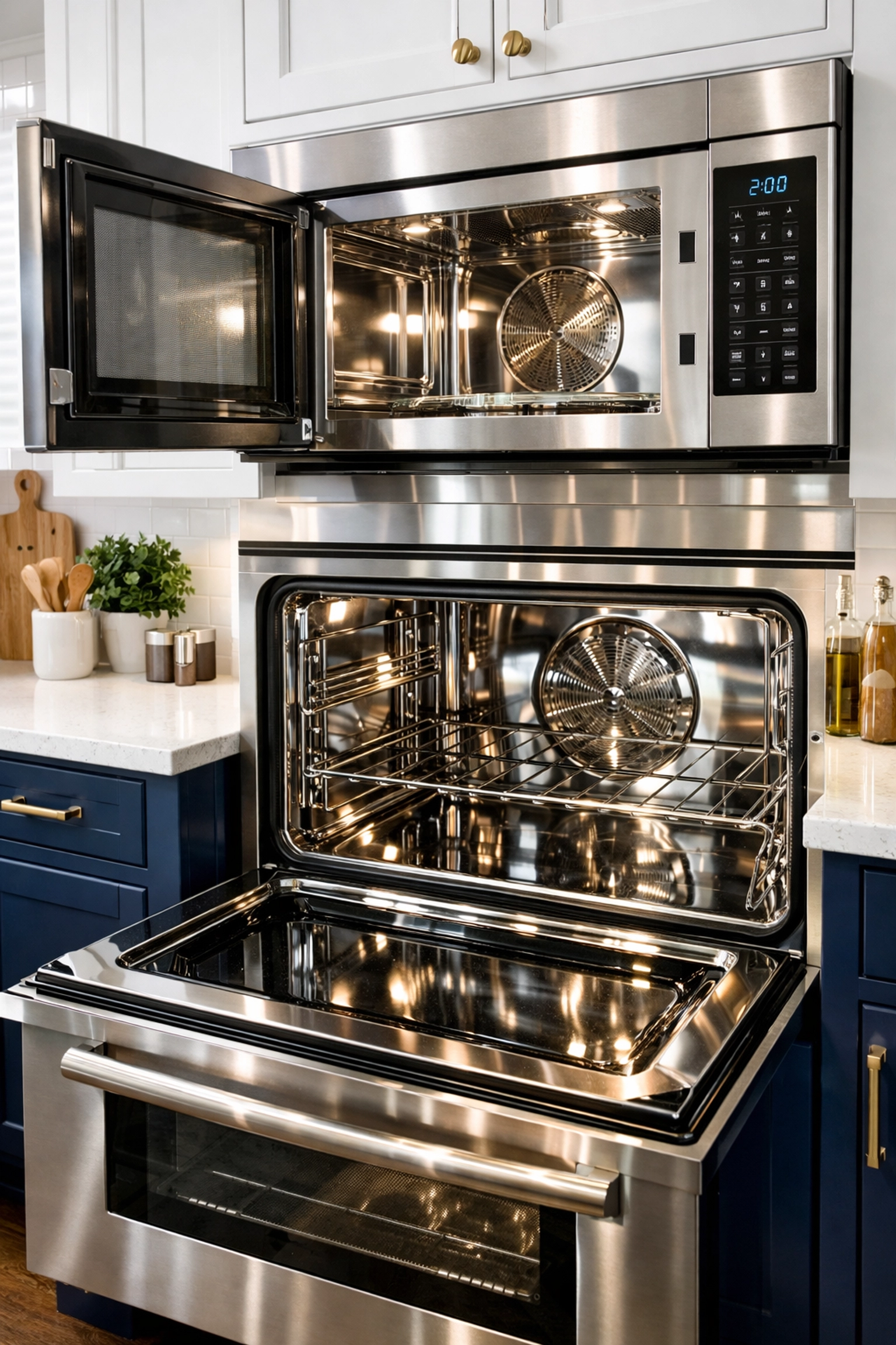 Spotless stainless steel oven and microwave after professional move-out cleaning Worcester.