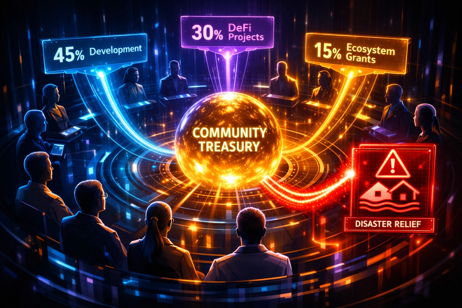 Decentralized community governance through DAO voting on charitable fund allocation