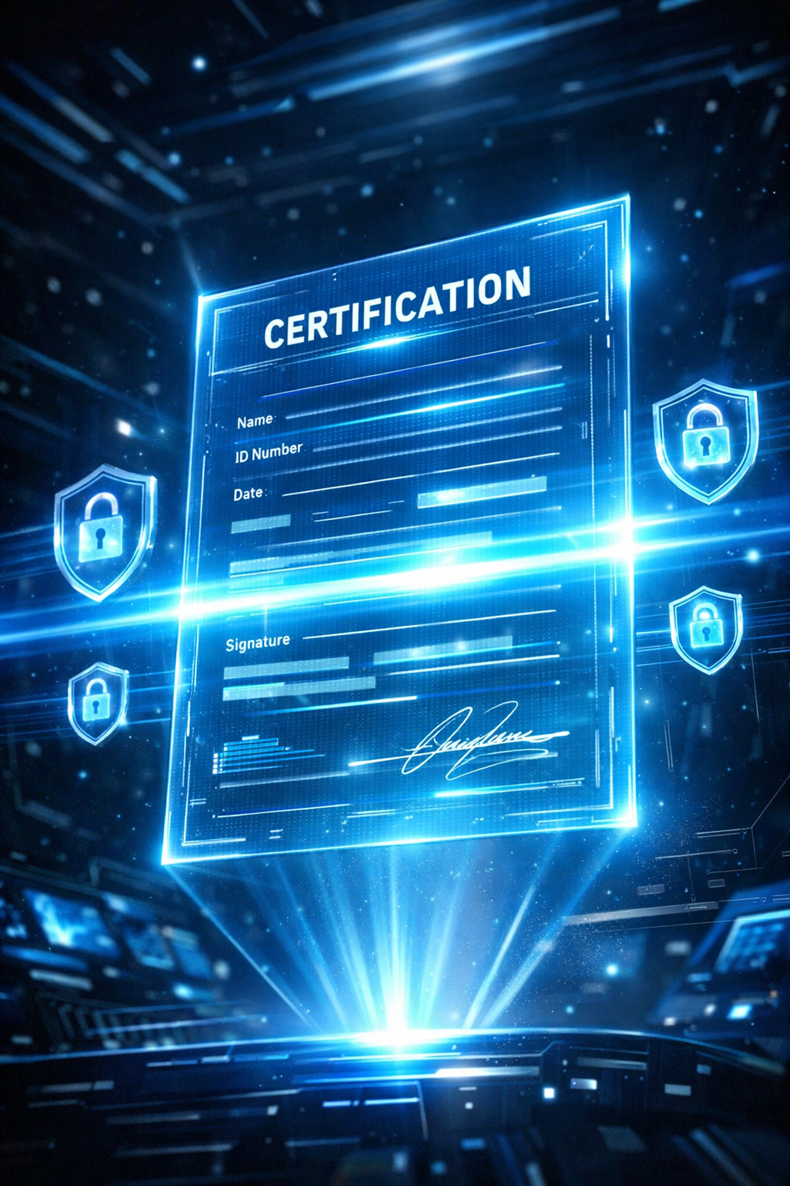 SPRS affirmation digital certification document with security shields for DoD contract compliance