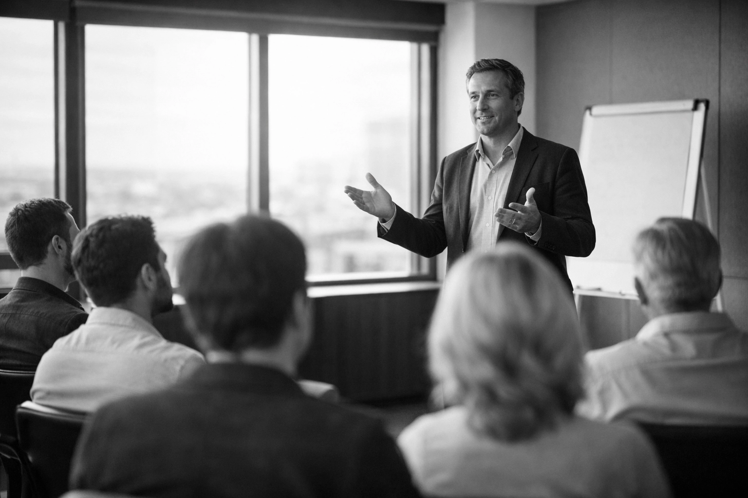 Estate planning attorney presenting educational seminar to potential clients