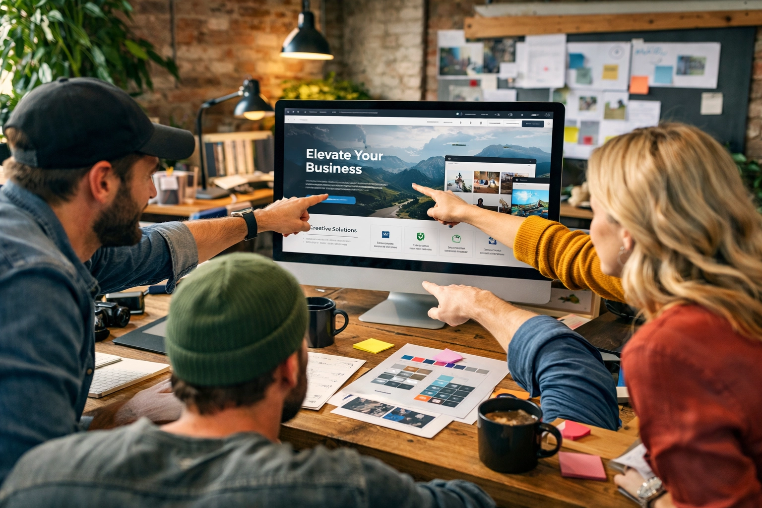 A North Wales web design agency team collaborating on an SEO-optimised website project for a local client.