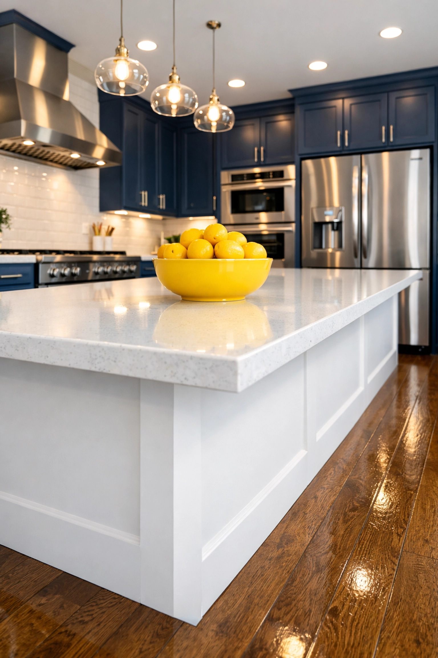 Immaculate luxury kitchen with polished floors after a thorough residential post-construction cleaning MA.