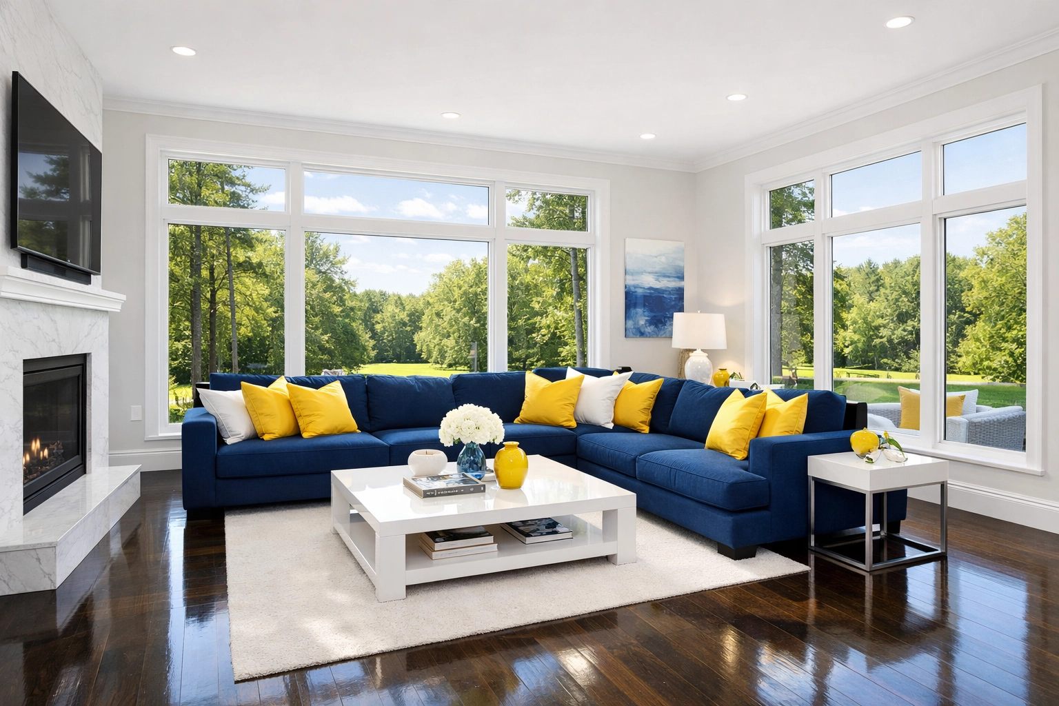 Clean Millville MA living room with spotless floors after weekly house cleaning services.