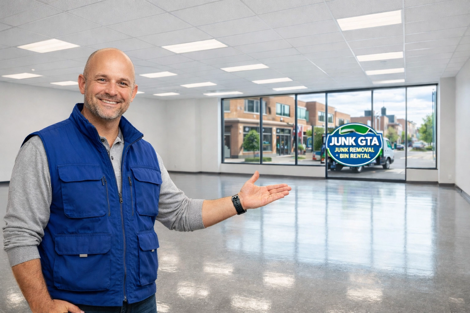 Owner Roman in a clean commercial office after providing professional junk removal Newmarket services.