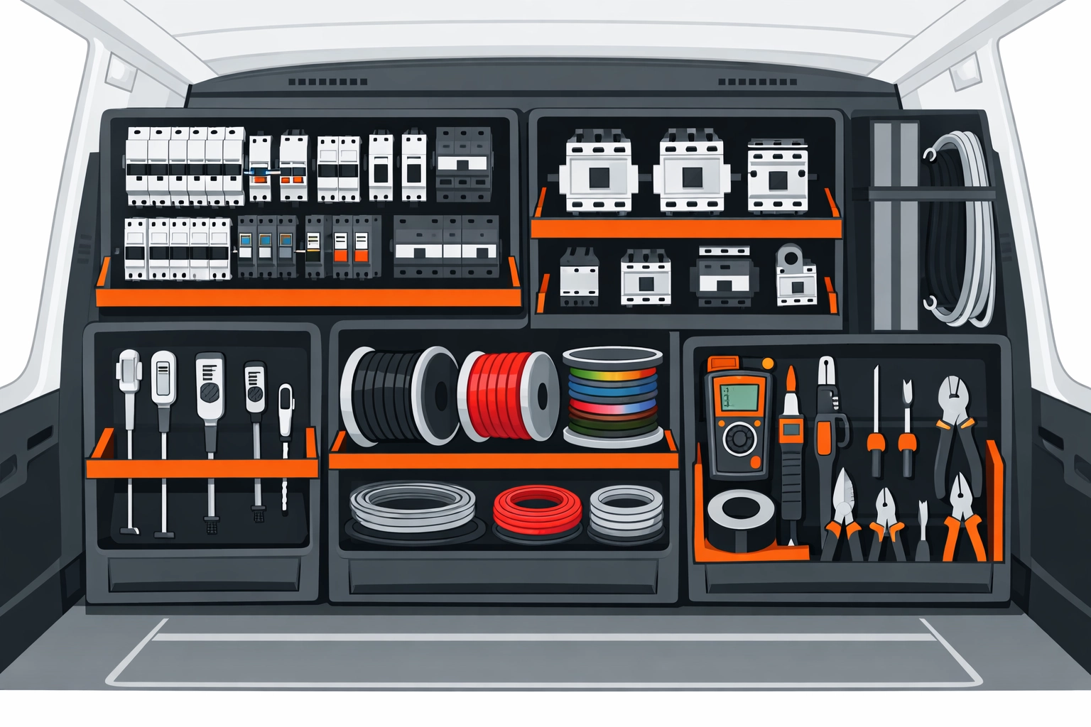 Elektro-Notdienst Servicefahrzeug mit Ersatzteilen für Wärmepumpen-Reparatur Wien
