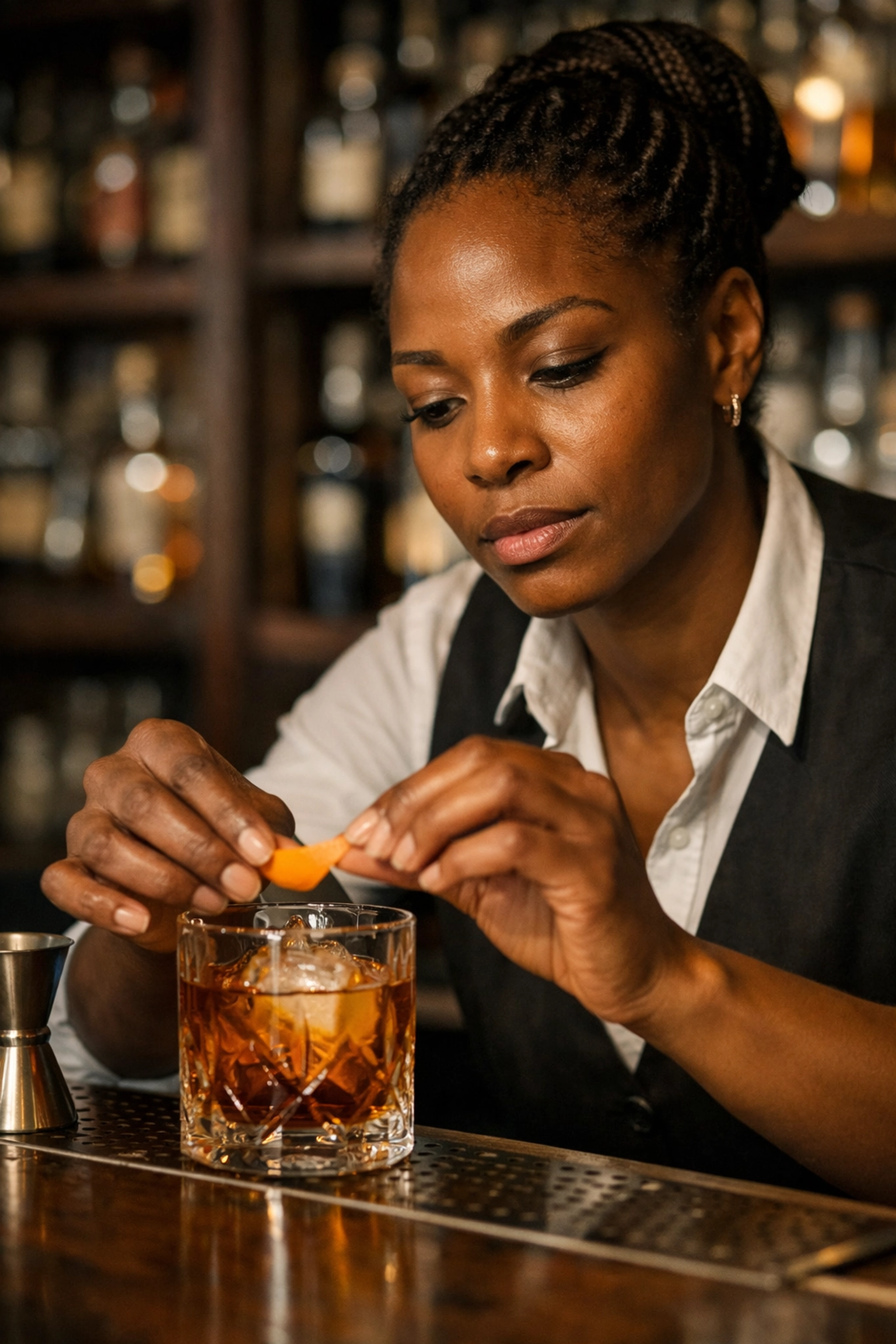 Mixologist preparing a luxury Hennessy cognac cocktail at Hotel Nikko for the Lunar New Year celebration.