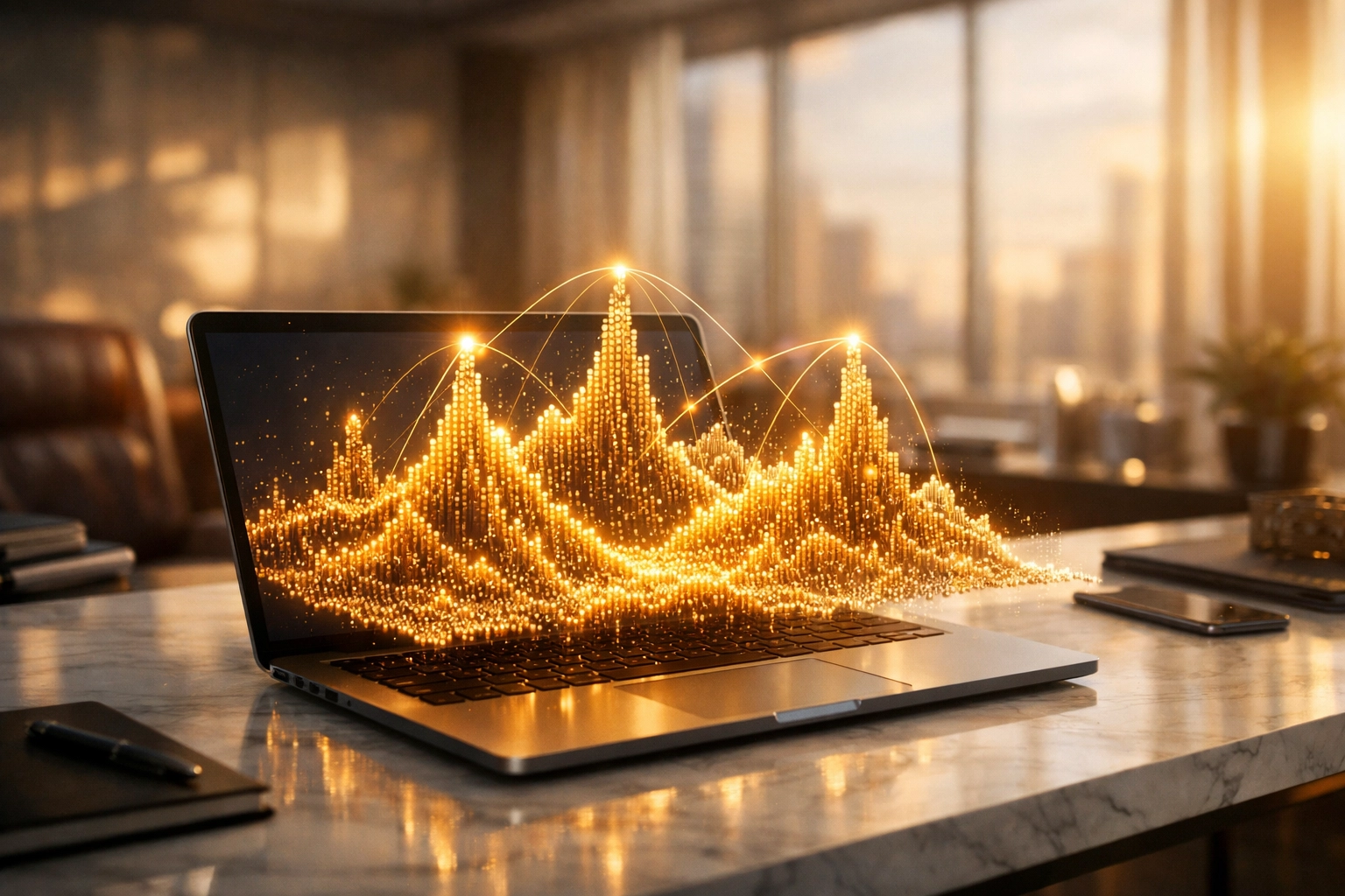 A laptop displaying a data map illustrating topical authority and digital marketing strategy for 2026.