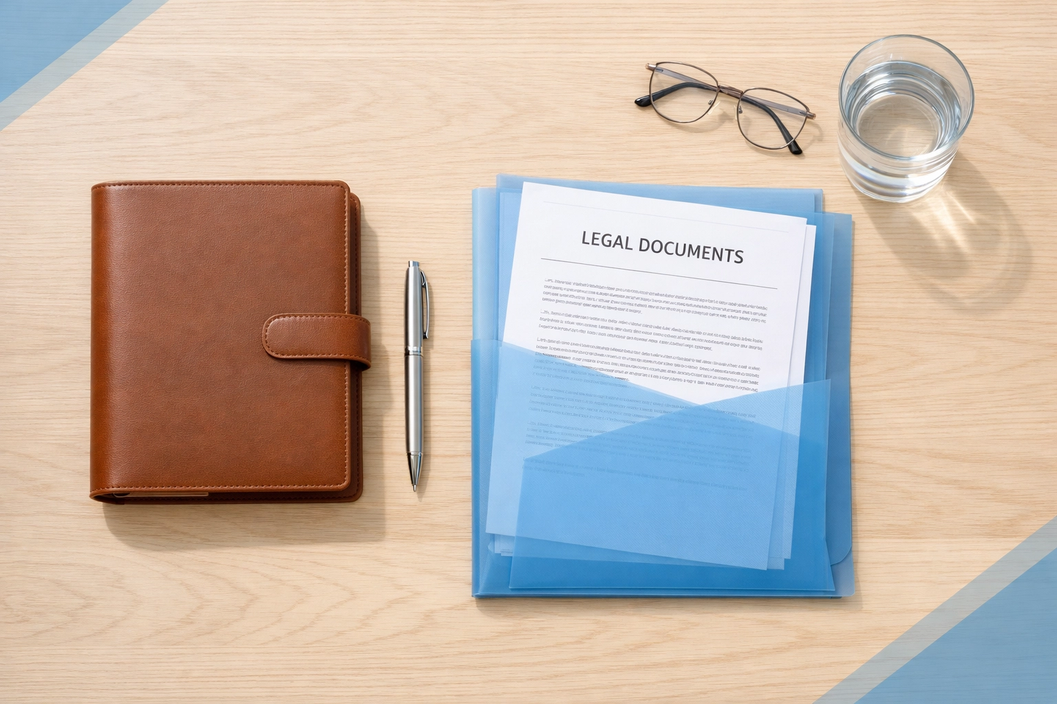 Organized legal documents and planner prepared for an initial consultation with a Virginia Beach custody lawyer.